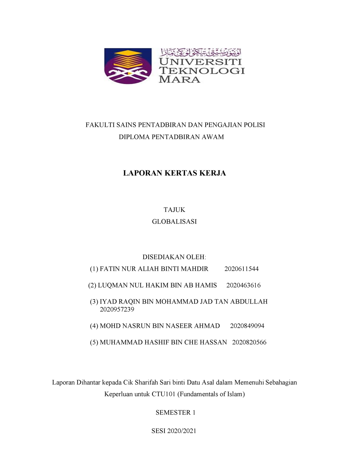 Kertas Kerja Globalisasi Public Administration Am110 Uitm Studocu