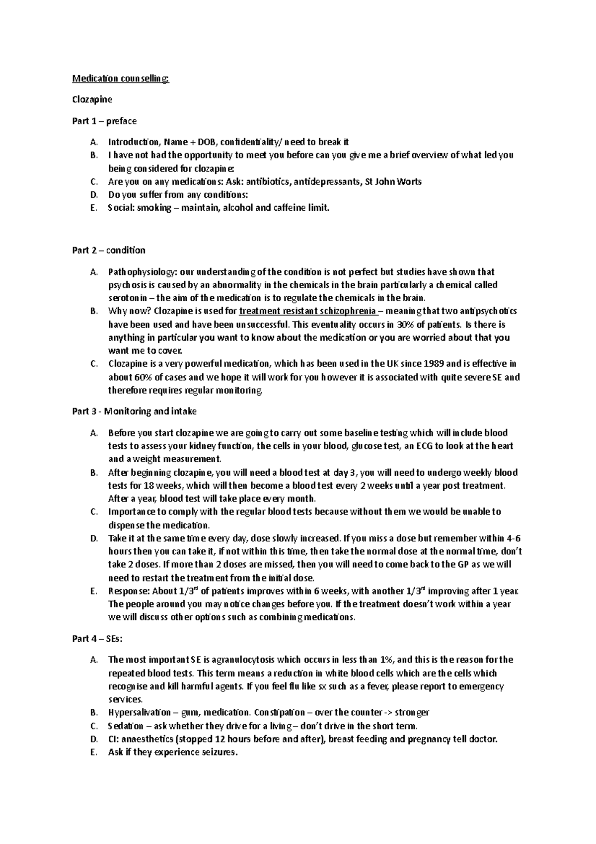 Medication counselling OSCE - Medication counselling: Clozapine Part 1 ...