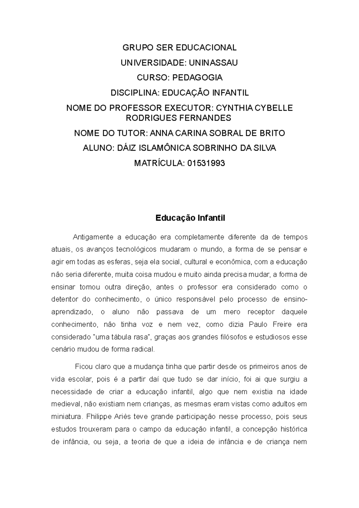 Educação Infantil redaçao - GRUPO SER EDUCACIONAL UNIVERSIDADE ...
