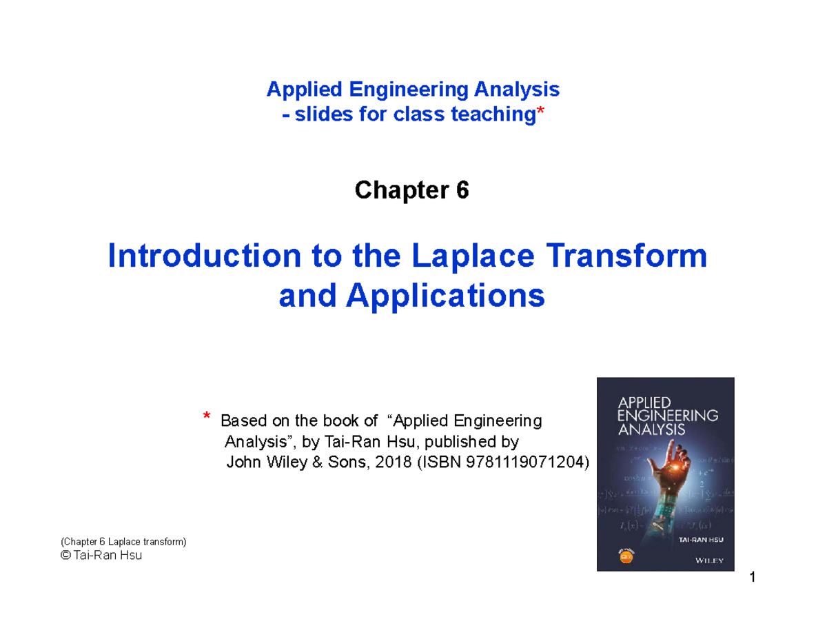 Chapter 6 Laplace Transform - Chapter 6 Introduction To The Laplace ...