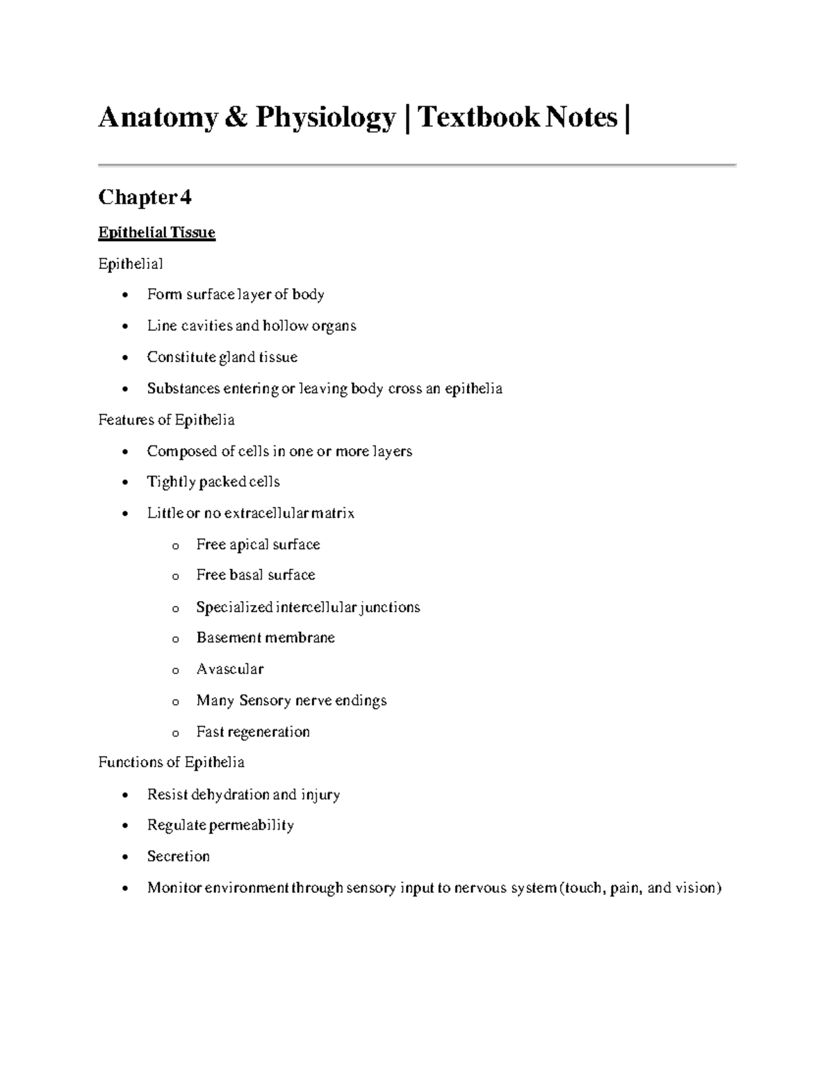 BIOL-2401 Textbook Notes (Ch 4) - Anatomy & Physiology | Textbook Notes ...