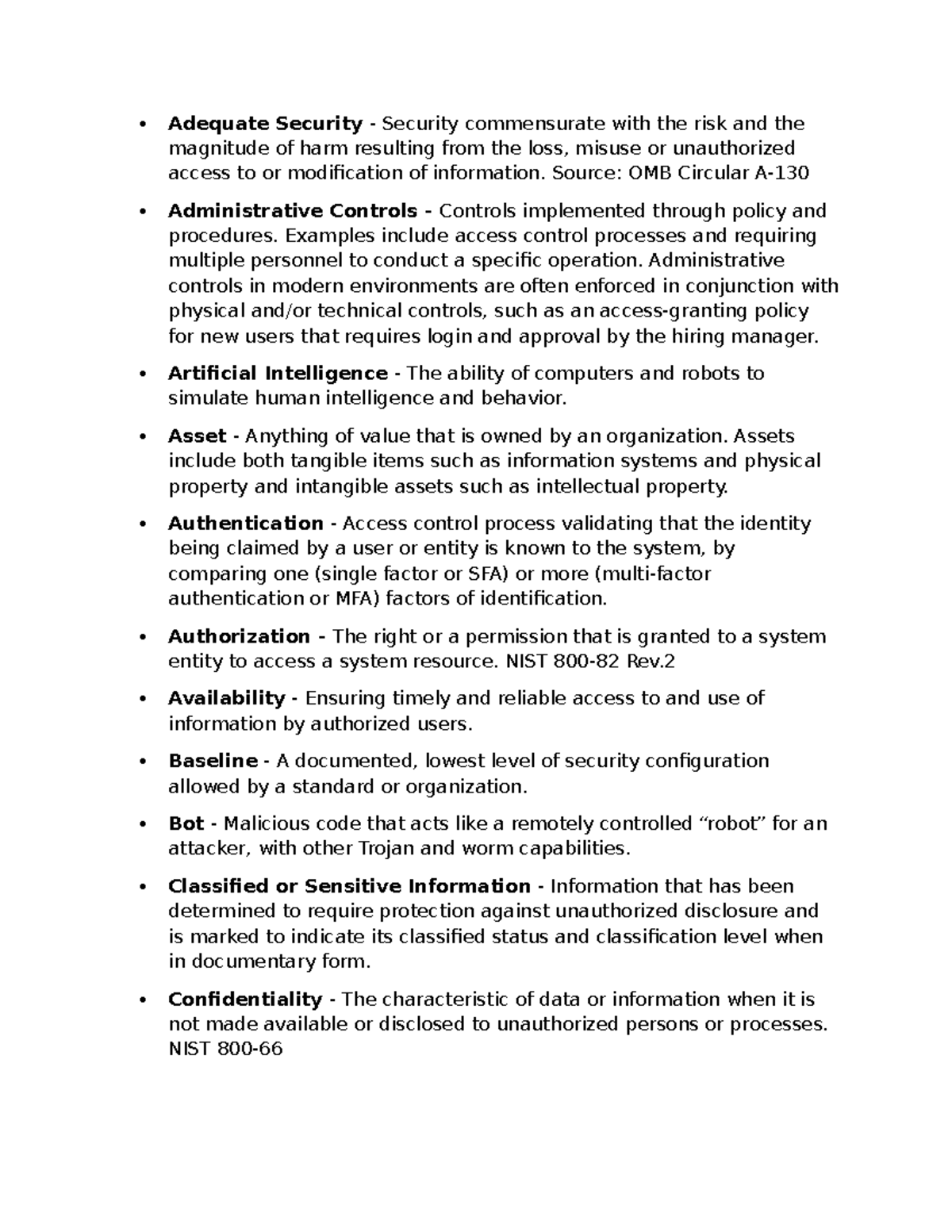 Definitions Chapter 1 - Adequate Security - Security commensurate with ...