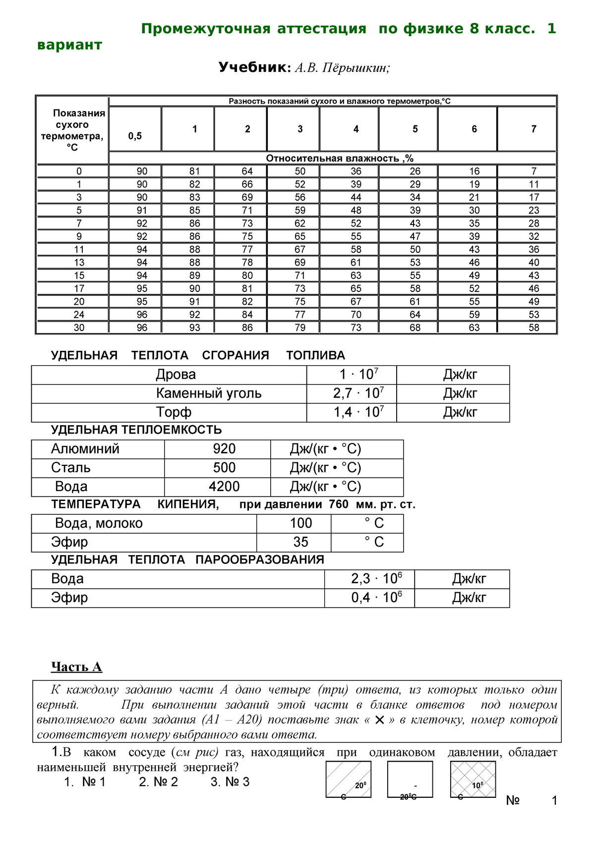 21 05 2023 физика 8класс - Промежуточная аттестация по физике 8 класс. 1  вариант Учебник: А.В. - Studocu