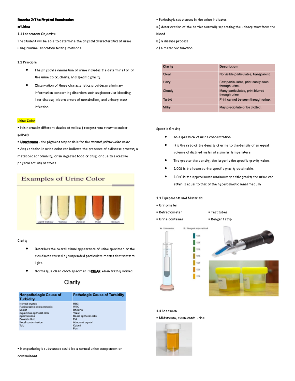 Urinalysis - Practical - Exercise 2 : The Physical Examination Of Urine ...