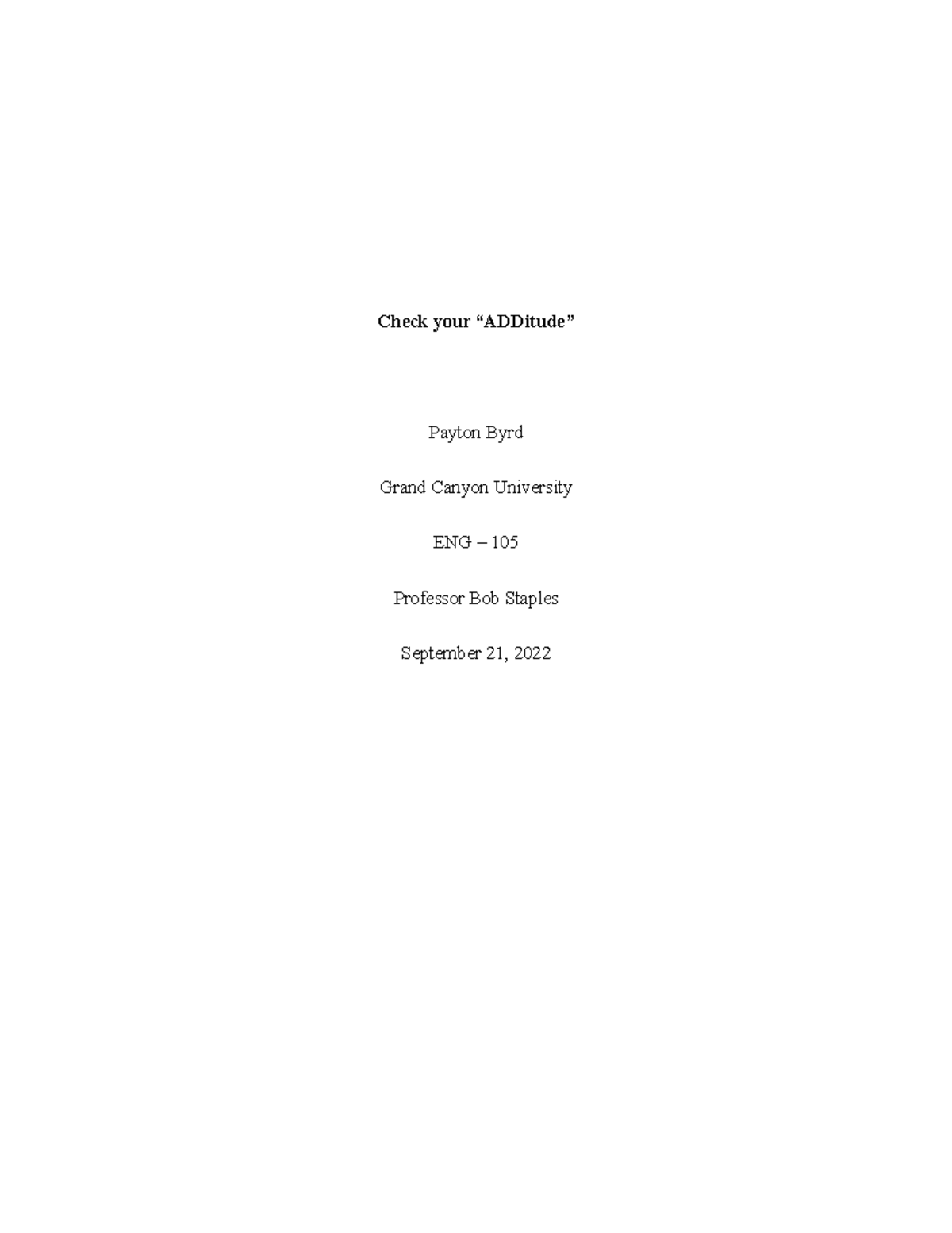 Check your ADDitude - Review Writing Assignment Final Draft - Check ...
