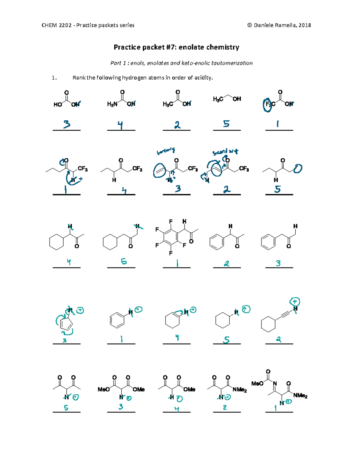 Enolates chemistry - Practice packet #7: enolate chemistry Part 1 ...