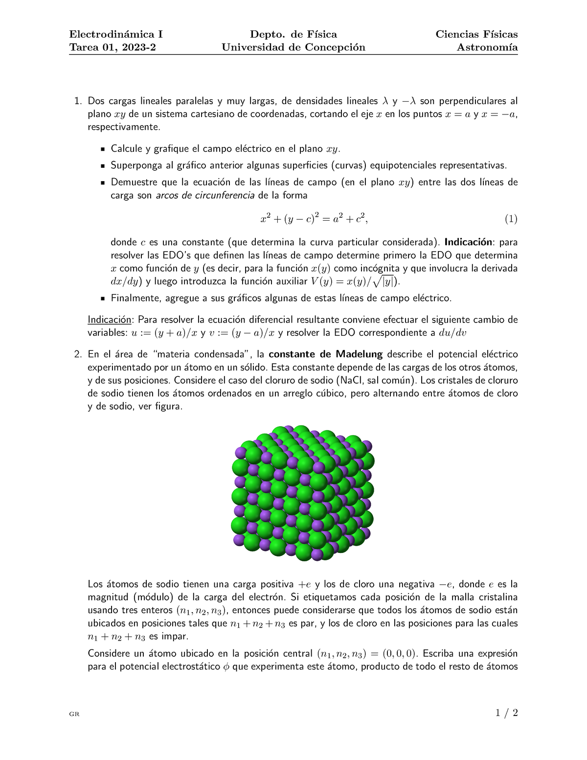 Tarea-01 - Tarea Con 3 Ejercicios - Electrodin ́amica I Tarea 01, 2023 ...