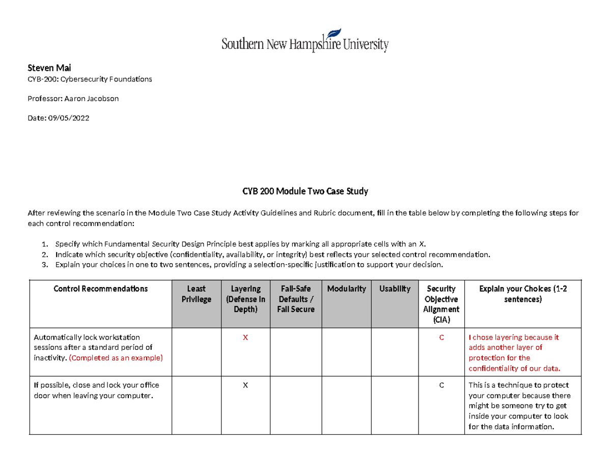 2-3 Case Study - done - Steven Mai CYB-200: Cybersecurity Foundations ...