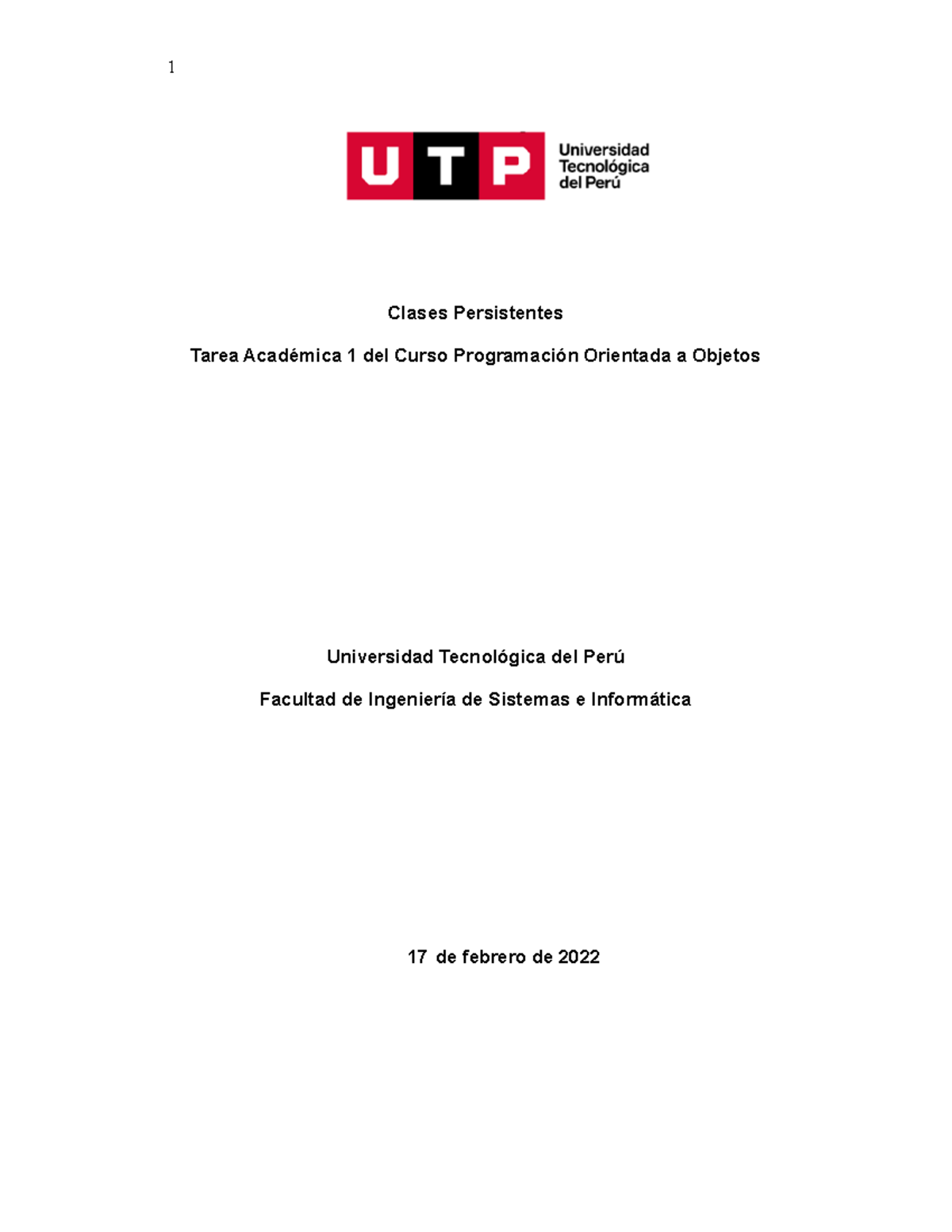 Tarea Académica 1 - Clases Persistentes Tarea Académica 1 del Curso ...