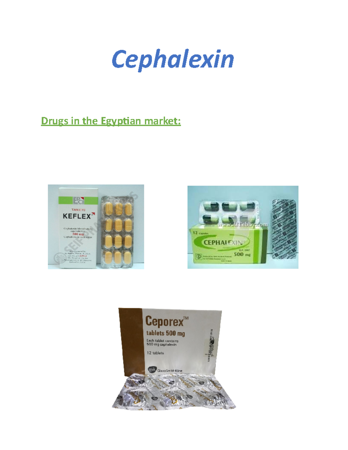 Cephalexin Cephalexin Drugs in the Egyptian market Class Antibiotic