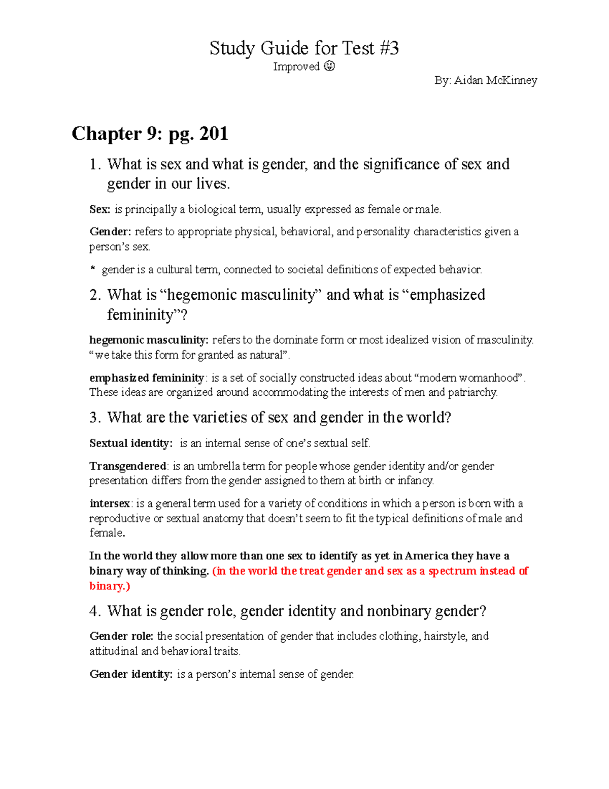 exam 3 Study guide 3 - Study Guide for Test #3 Improved 😝 By: Aidan ...