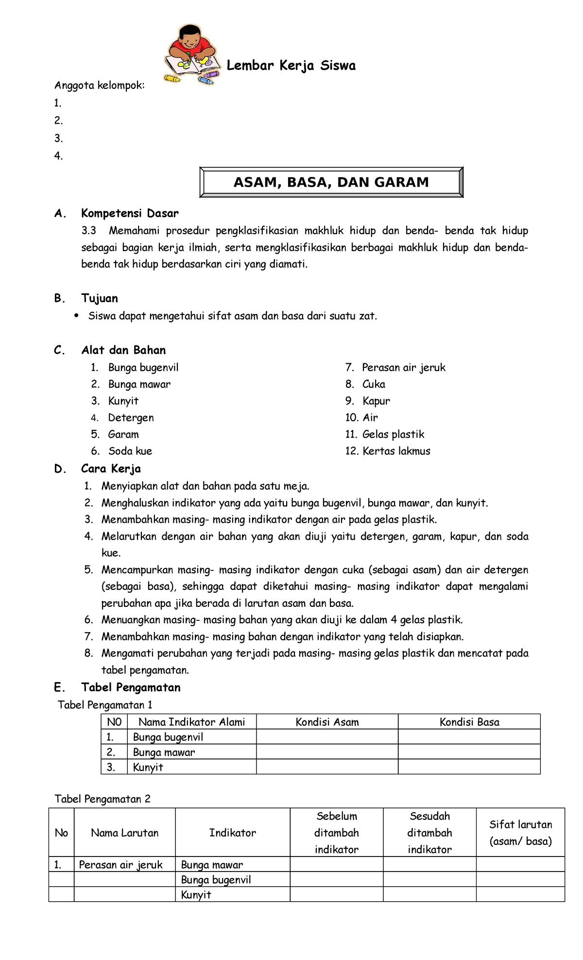 LKS ASAM BASA Lembar Kerja Siswa Asam Basa Lembar Kerja Siswa 