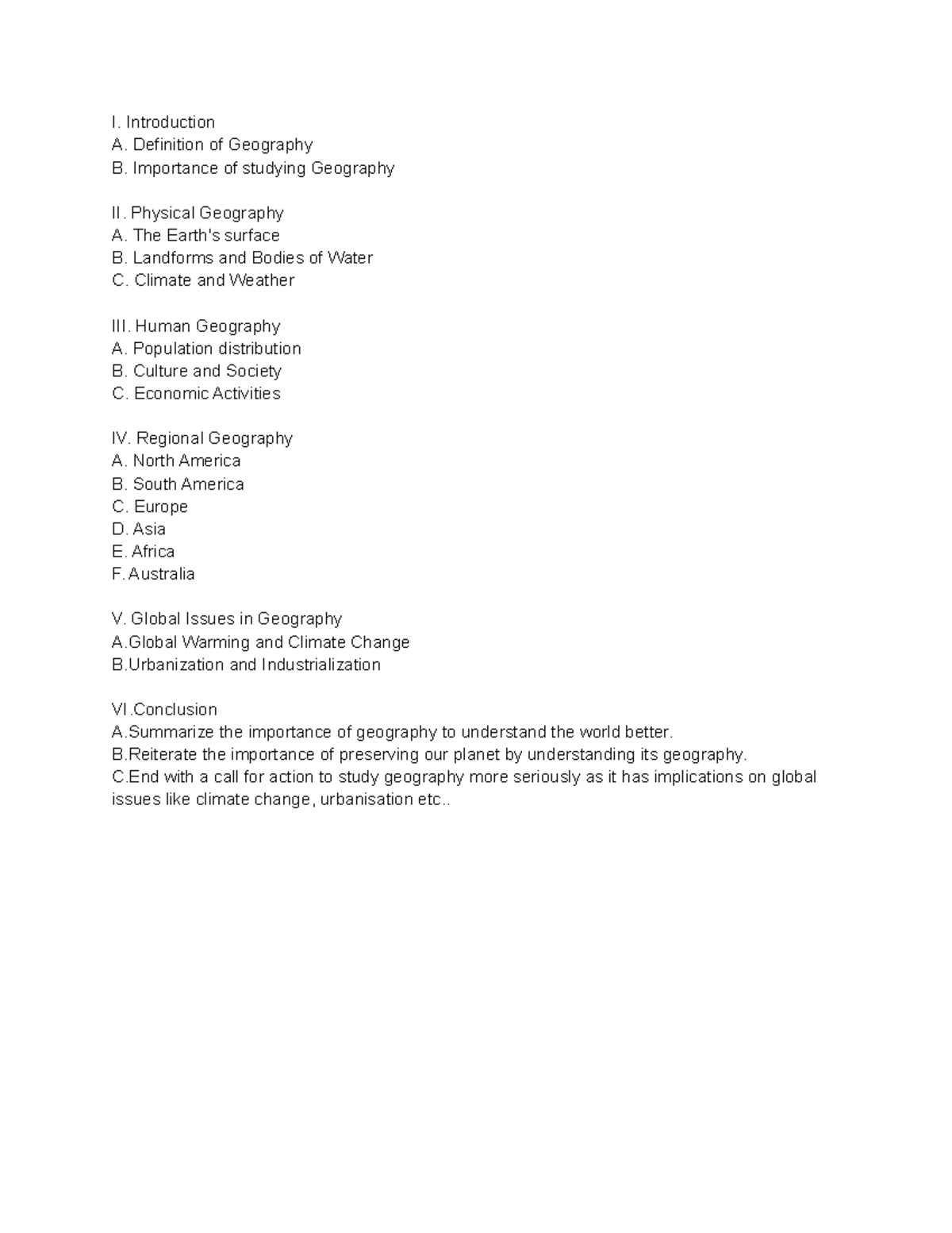 Outline notes I. Introduction A. Definition of Geography B