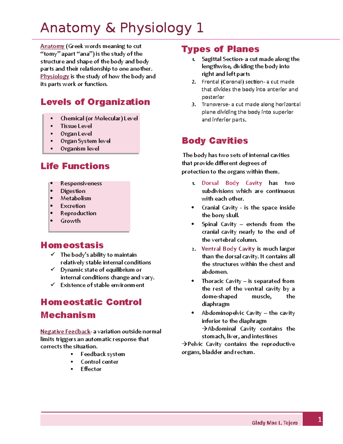 Anatomy and Physiology summaries lectures - Anatomy (Greek words ...