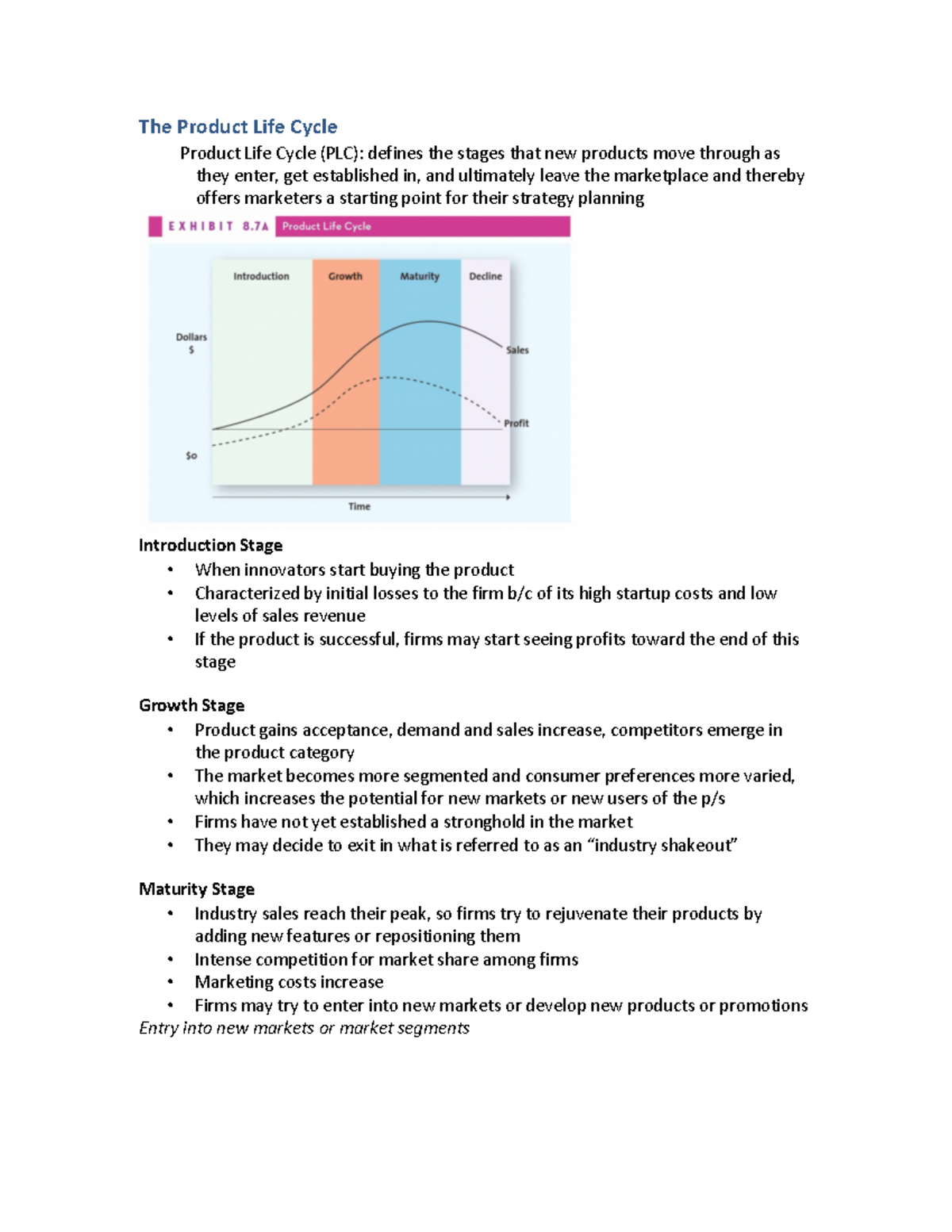 BU352 Notes-2 - The Product Life Cycle Product Life Cycle (PLC ...