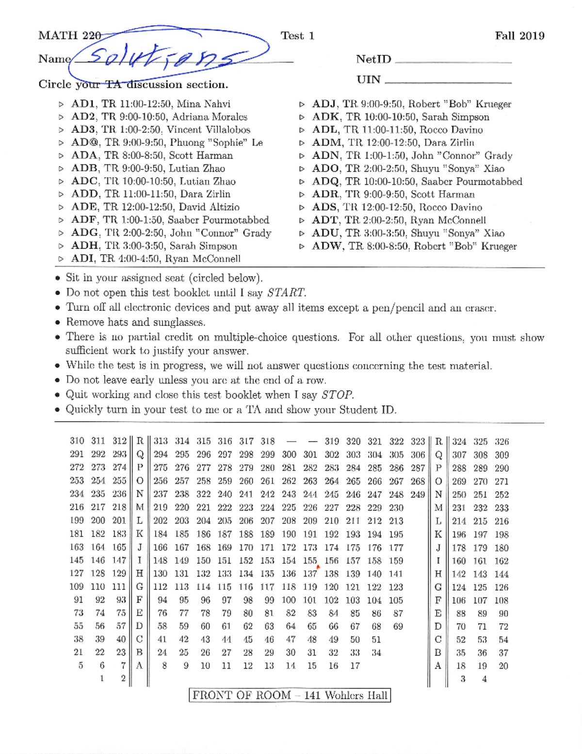 E1-solutions exam 2019 - MATH 220 Test 1 Fall 2019 Name (solutions ...