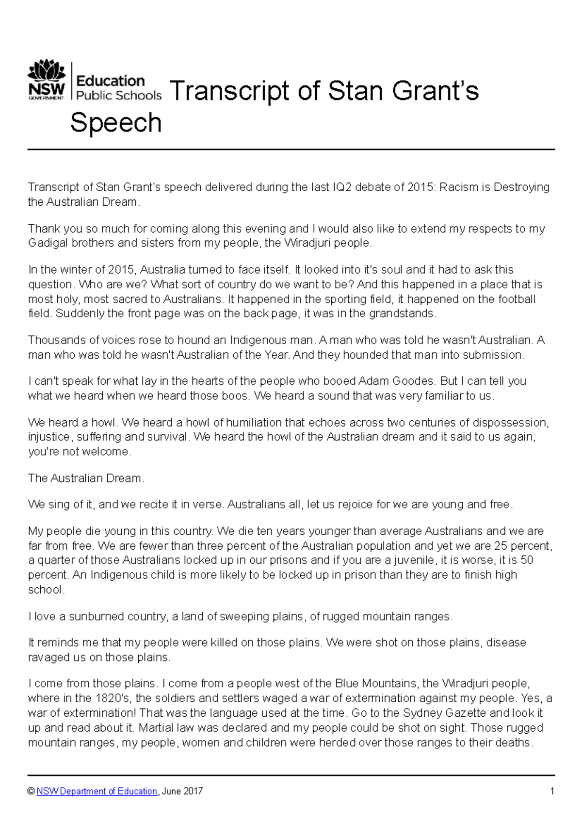 English standard y11 sni resource 7 transcript of stan grants speech