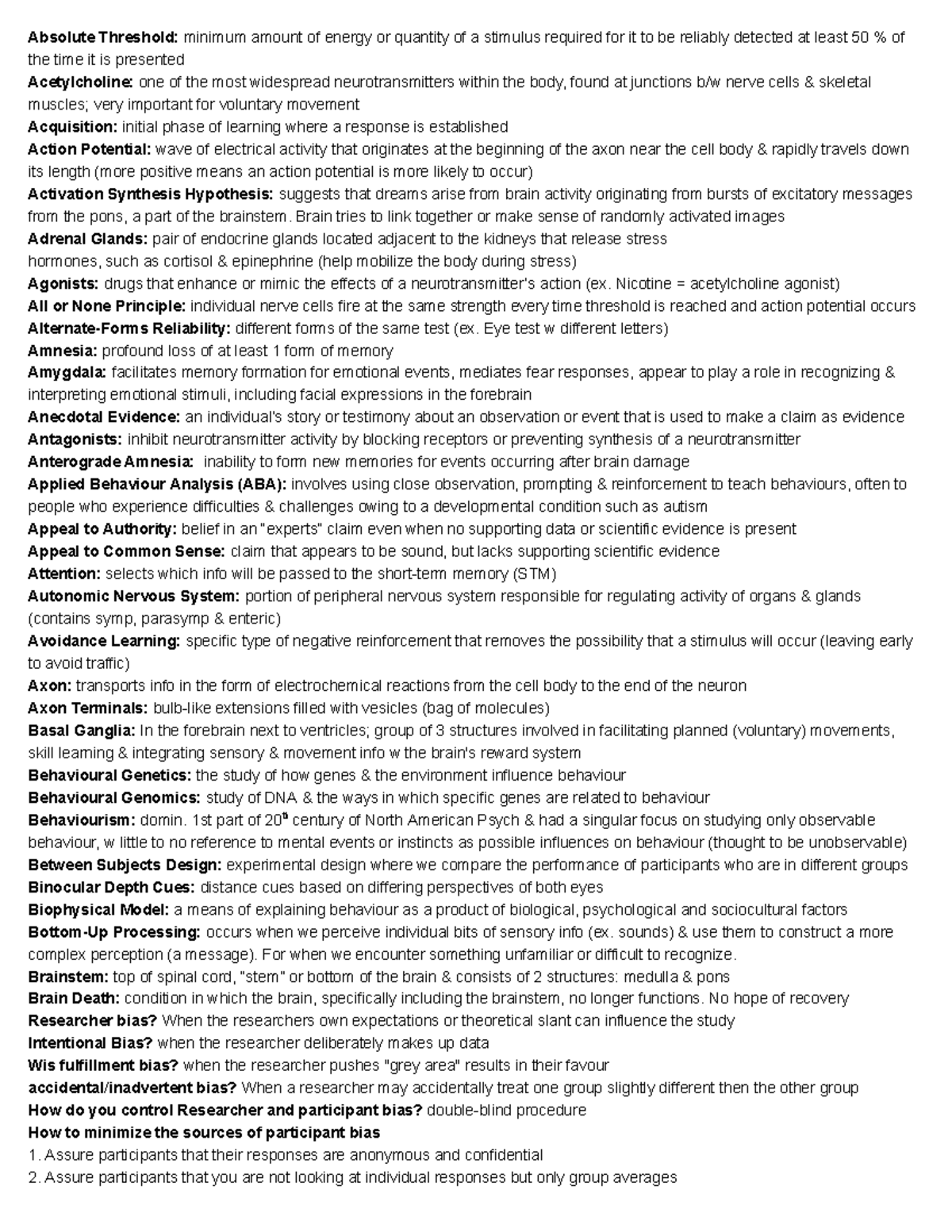 Psych Notes Absolute Threshold minimum amount of energy or quantity