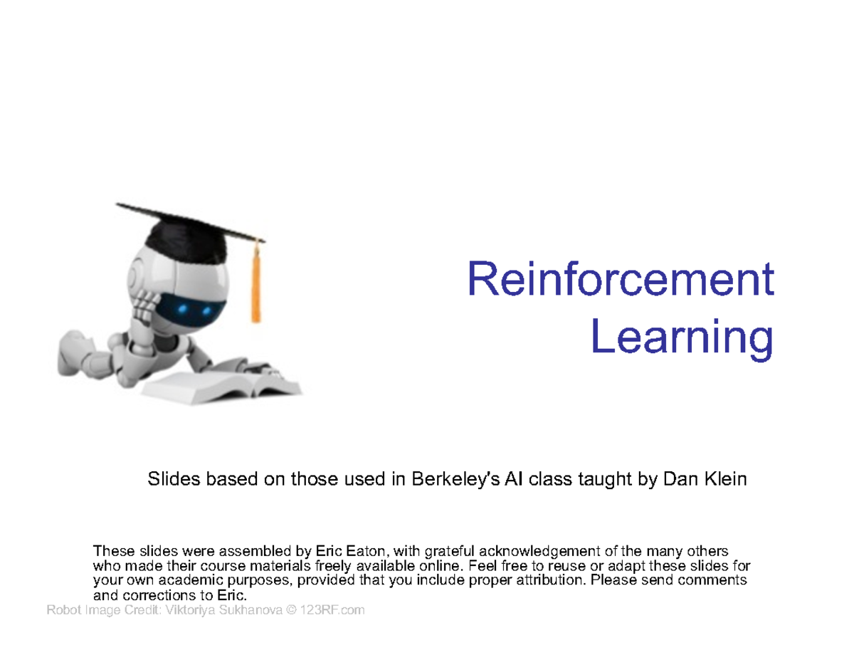 14 Reinforcement Learning - Reinforcement Learning Slides based on ...