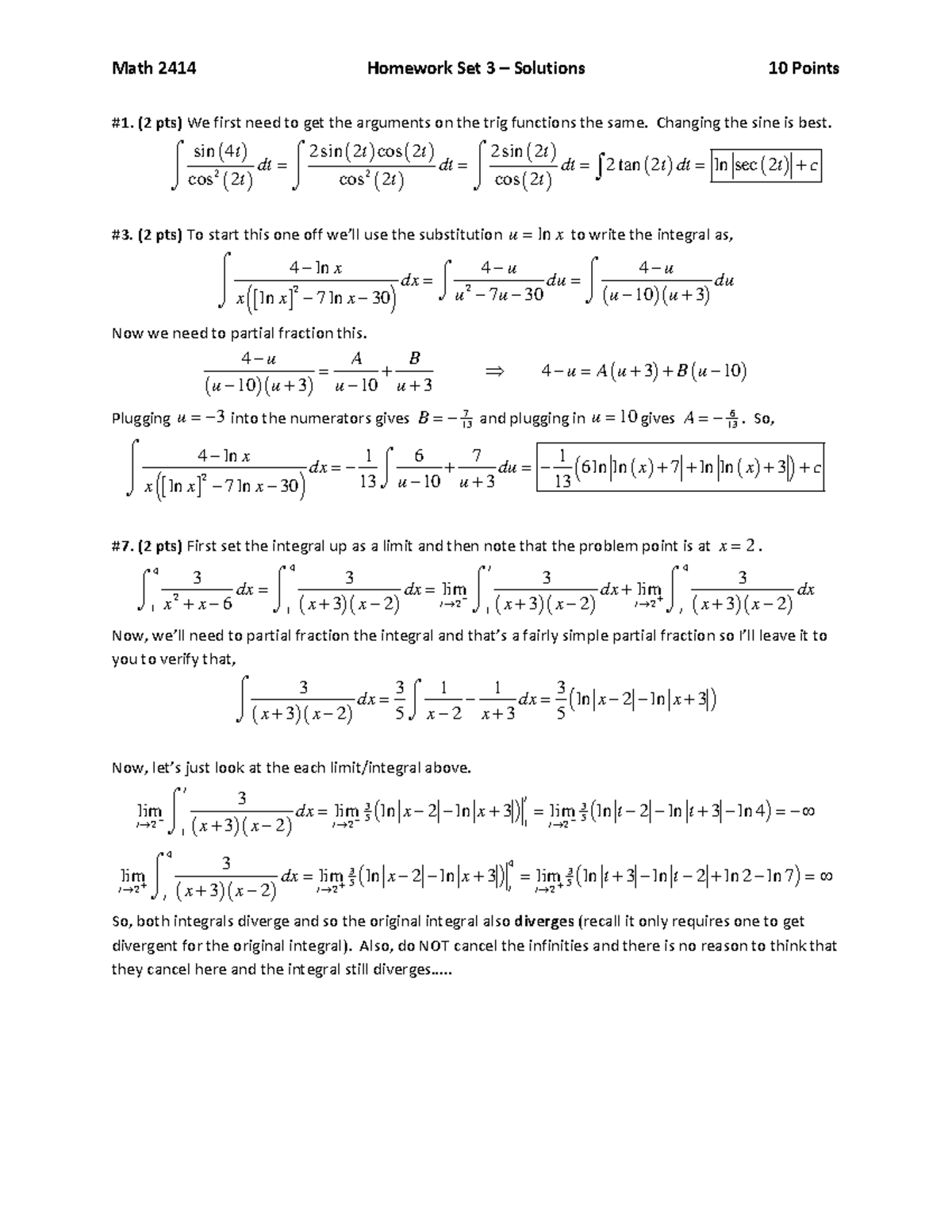 Hw 03 spring 2017 key - Math 2414 Homework Set 3 Solutions 10 Points (2 ...