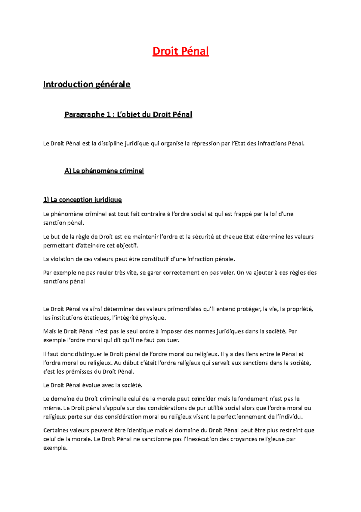 Droit Pénal - Début de cour - Droit Pénal Introduction générale ...