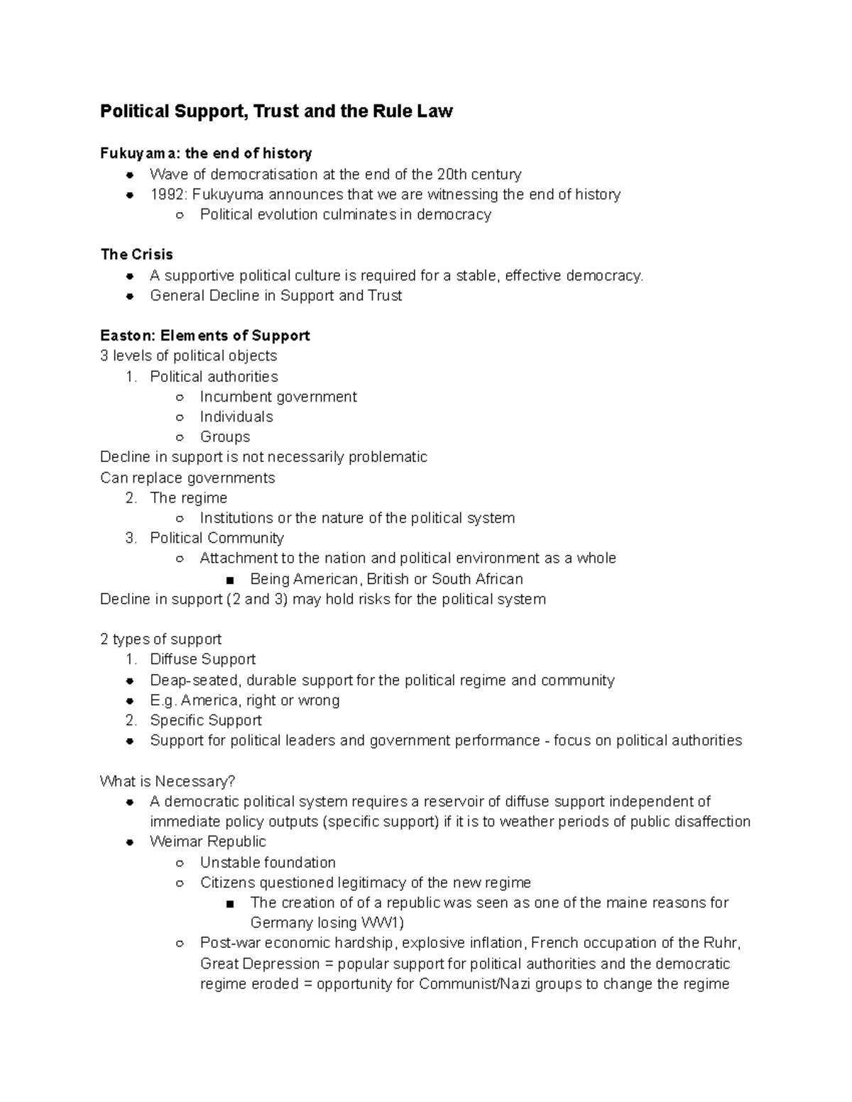 Political Sci A1 - Political Support, Trust and the Rule Law Fukuyama ...