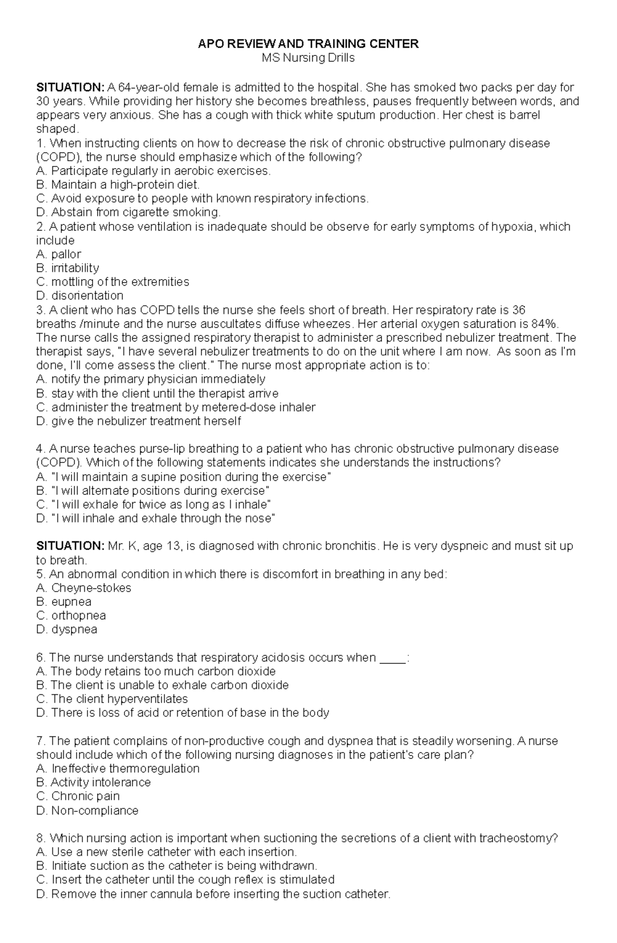 Msadditional1 Nursing notes APO REVIEW AND TRAINING CENTER MS