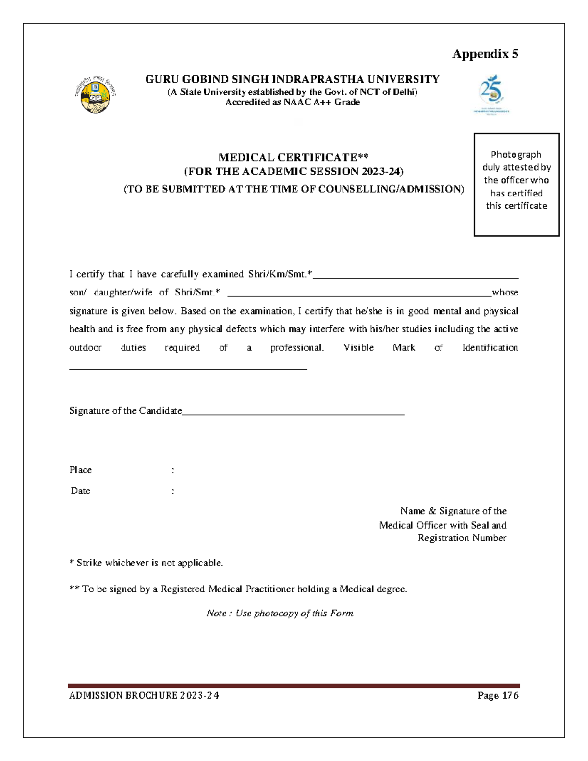 IPU Medical Certificat - ADMISSION BROCHURE 2023-24 Page 176 Appendix 5 ...
