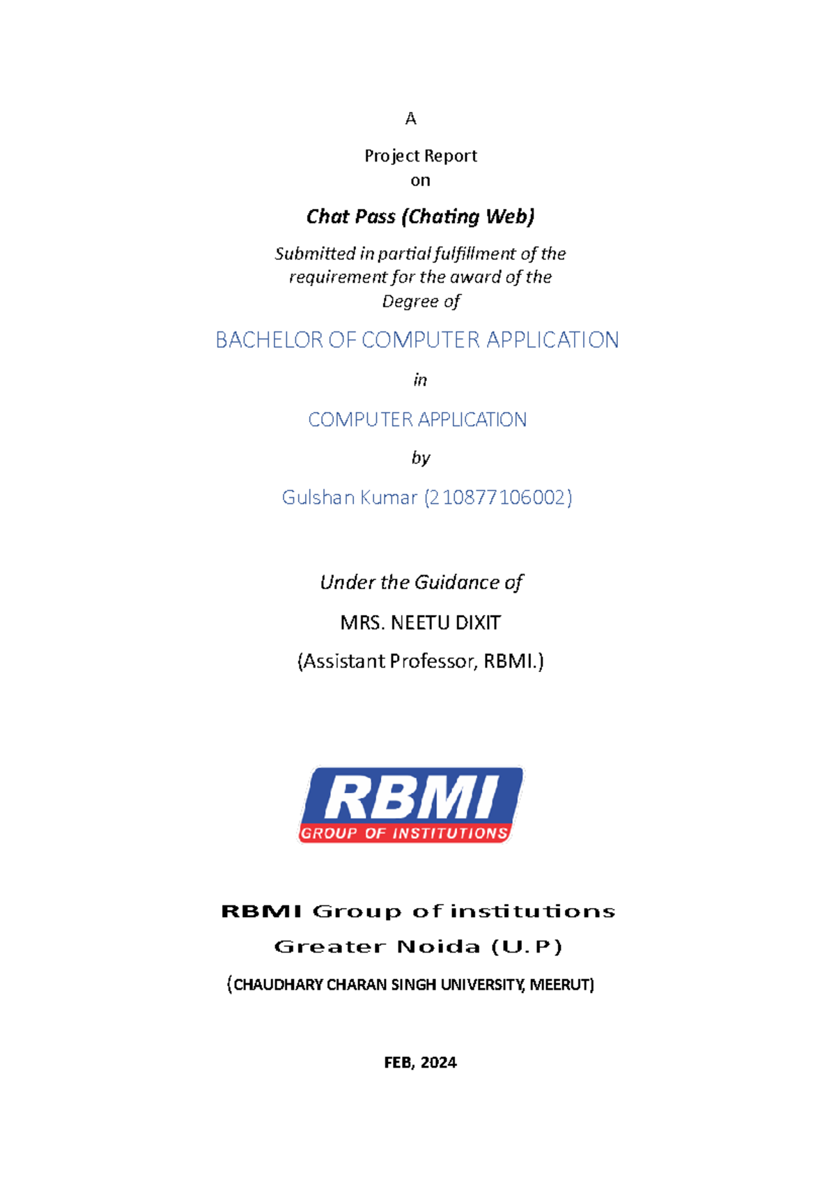 Gulshan - Summary software engineering - A Project Report on Chat Pass ...