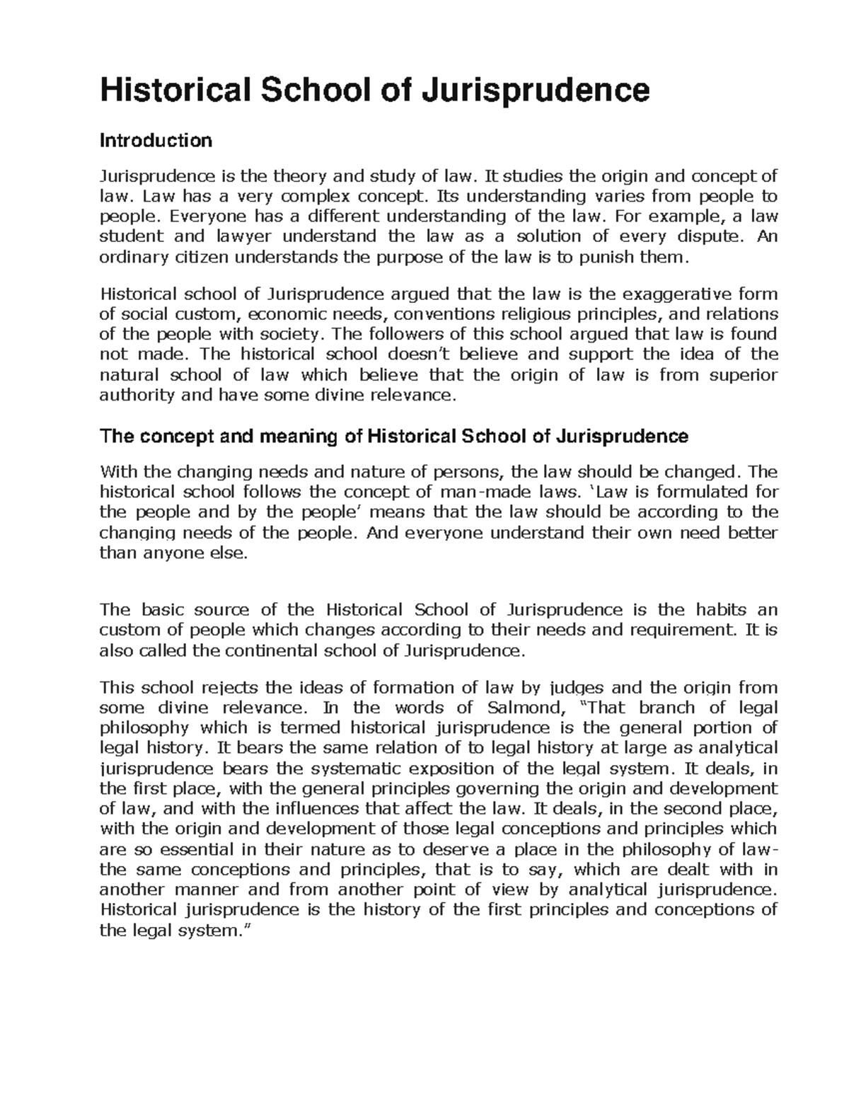 Historical School of Jurisprudence Historical School of Jurisprudence