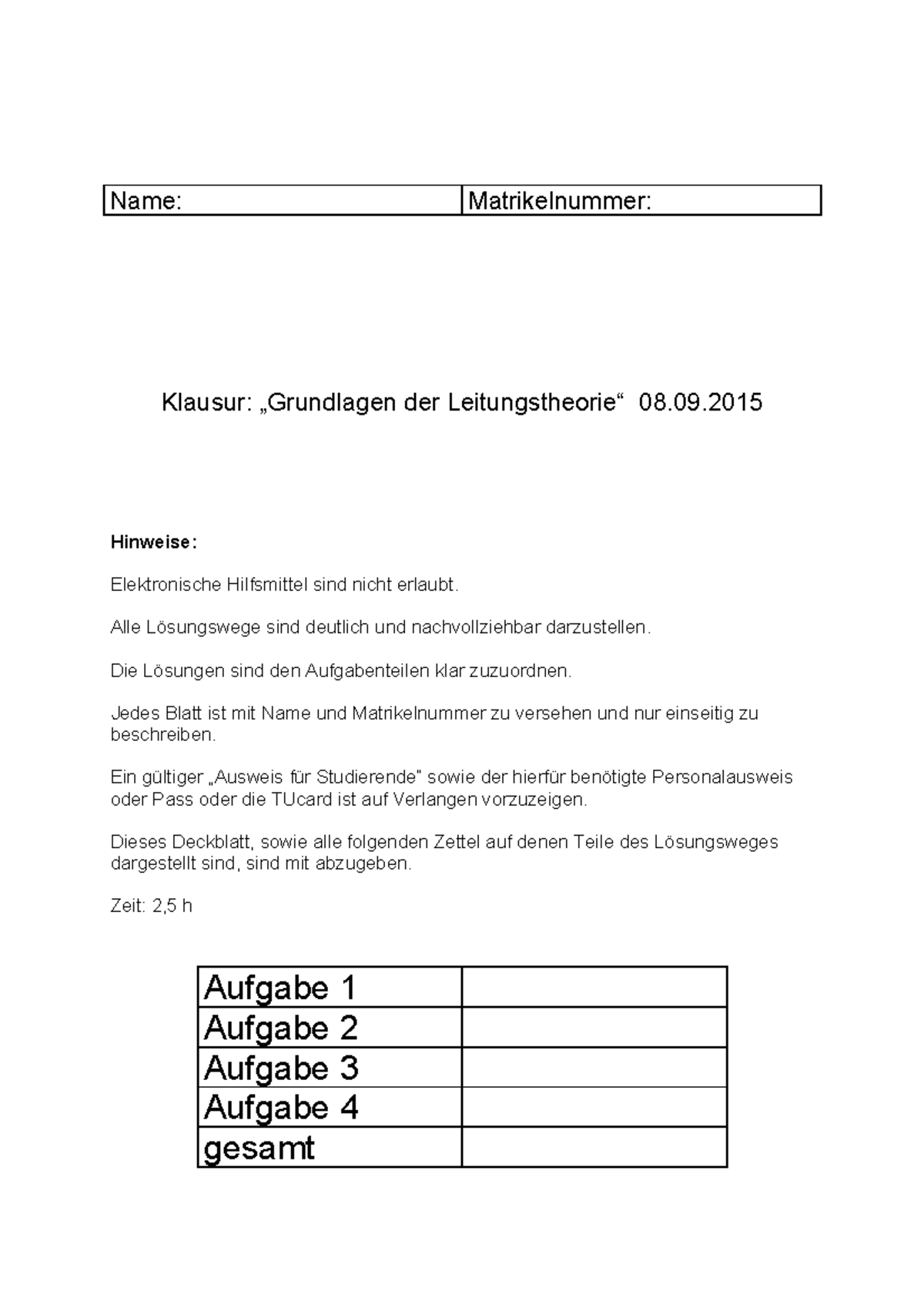 Klausur Sommersemester 2015, Fragen Und Antworten - Name ...