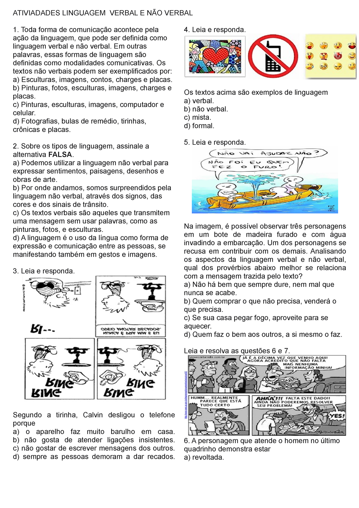 Atividade Linguagem Verbal E NÃO - ATIVIADADES LINGUAGEM VERBAL E NÃO ...