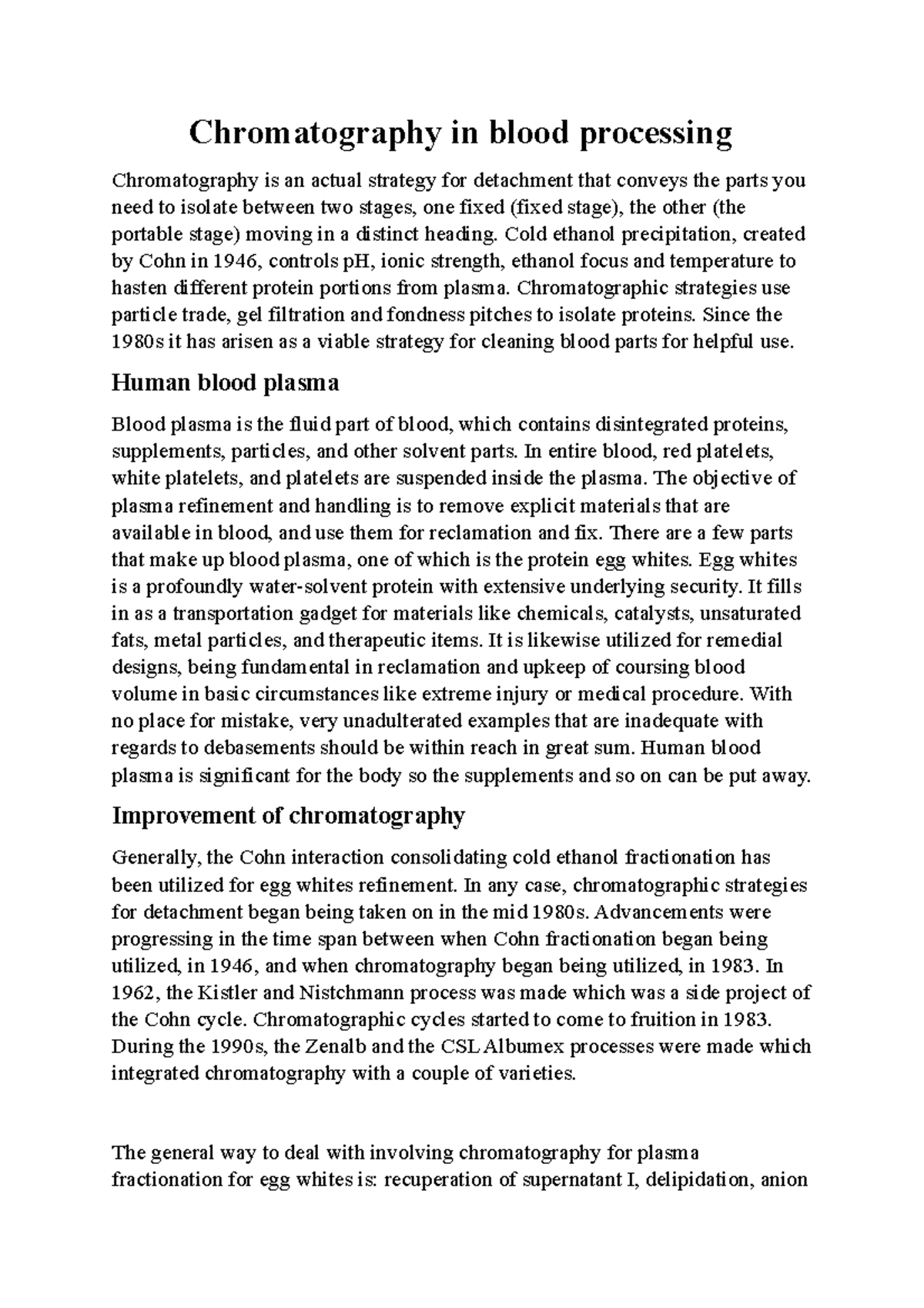 Chromatography in blood processing Chromatography in blood processing
