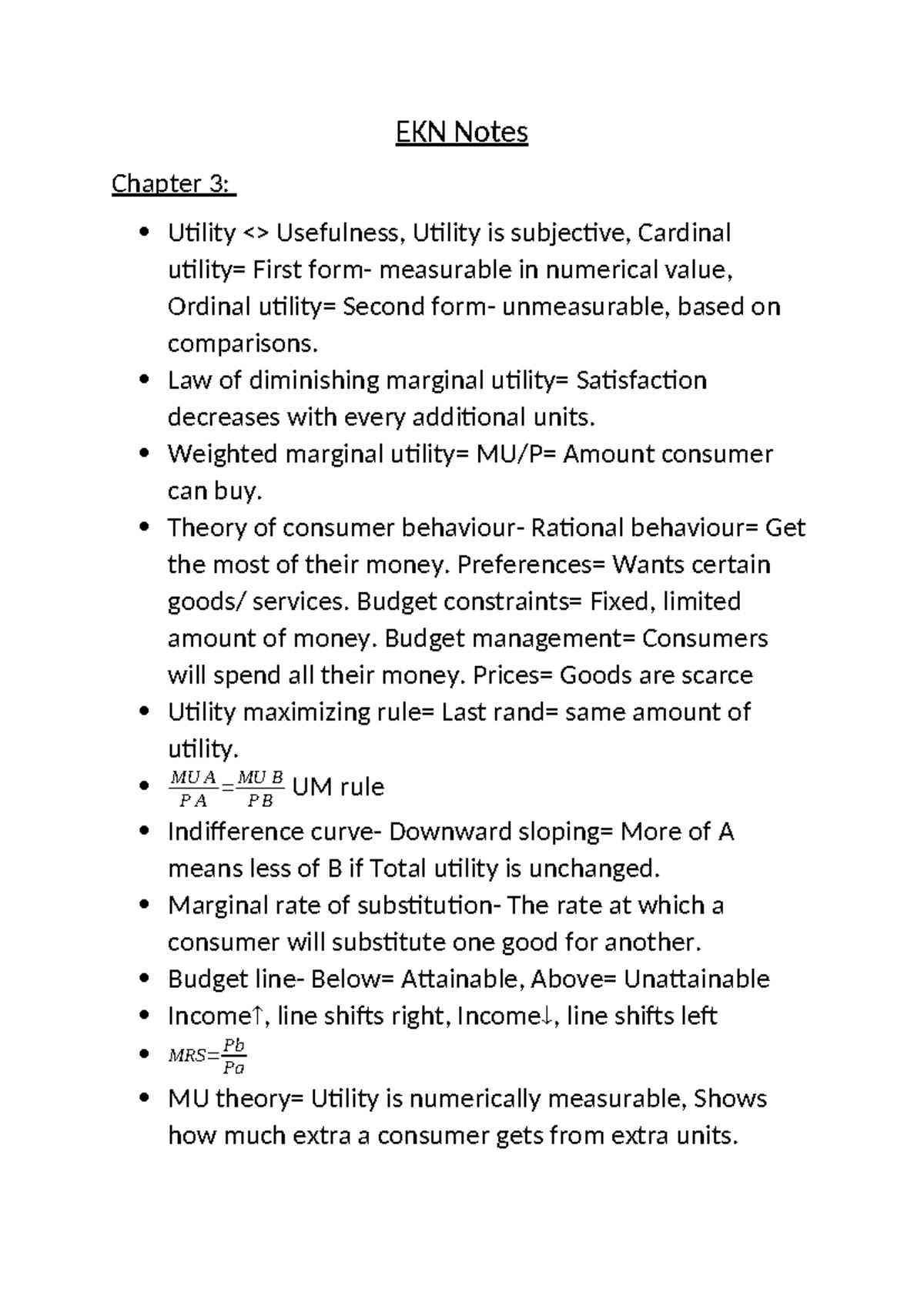 EKN Notes Chapter 3&4 - EKN Notes Chapter 3: Utility Usefulness ...