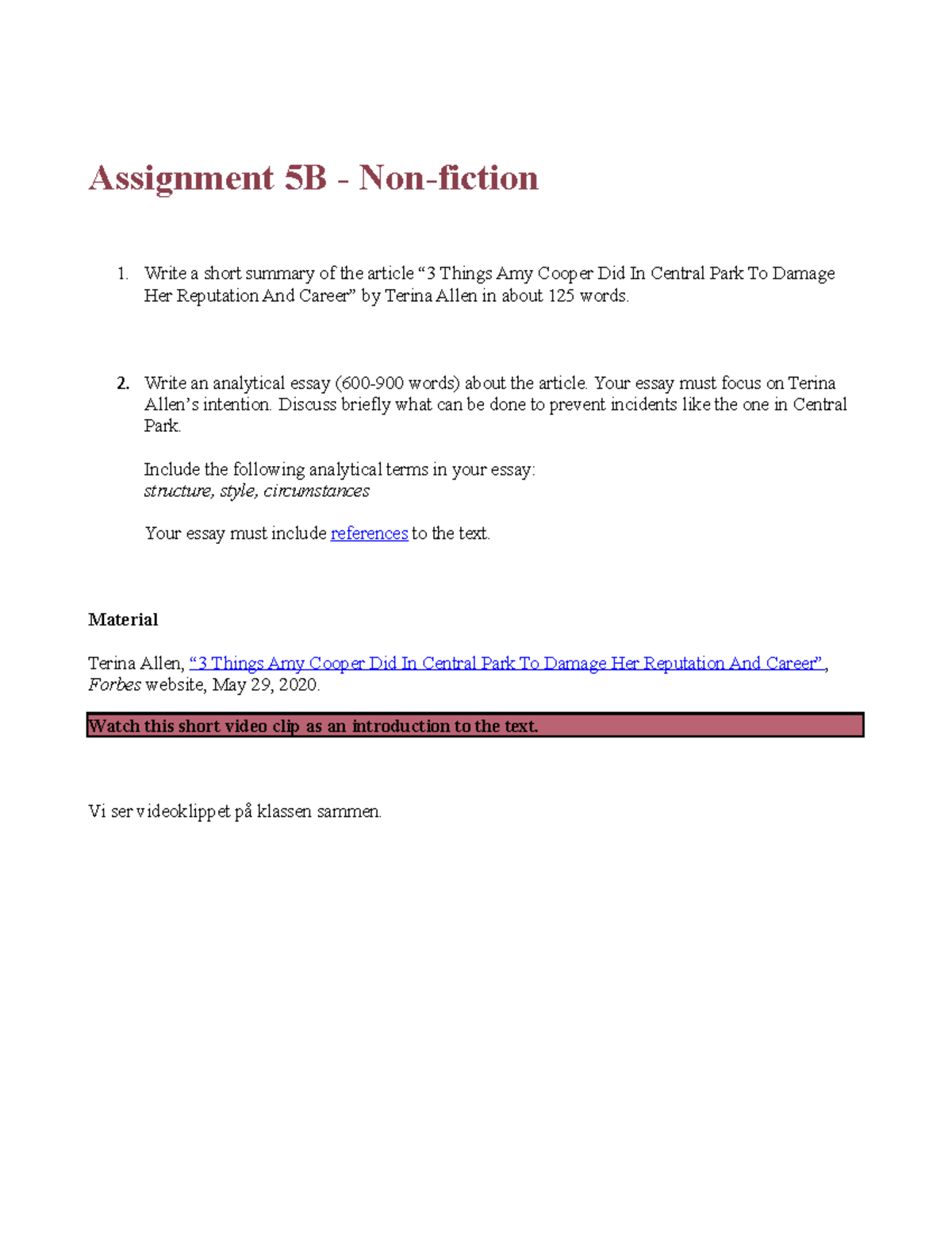 engelsk essay non fiction