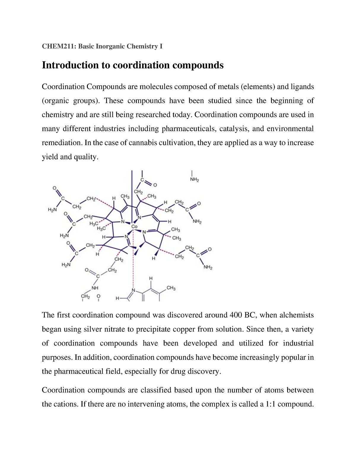 Coordination Compounds - CHEM211: Basic Inorganic Chemistry I ...