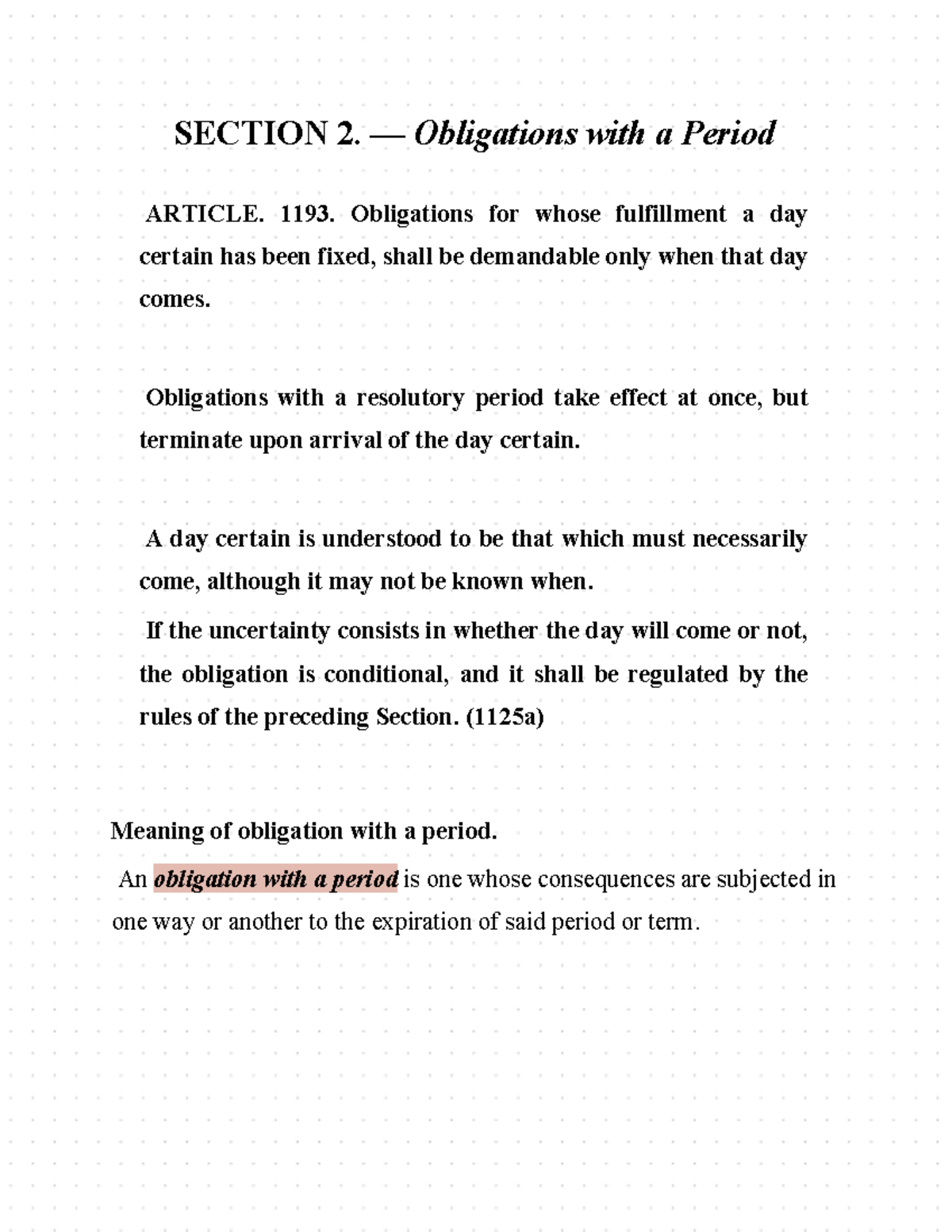 Section 2 Obligations With A Period SECTION 2 Obligations With A 