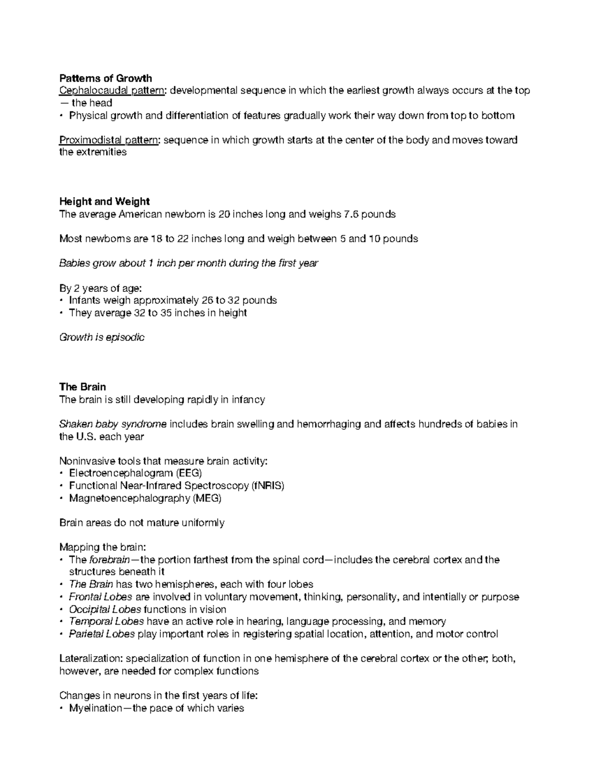 Physical Development in Infancy - Patterns of Growth Cephalocaudal ...