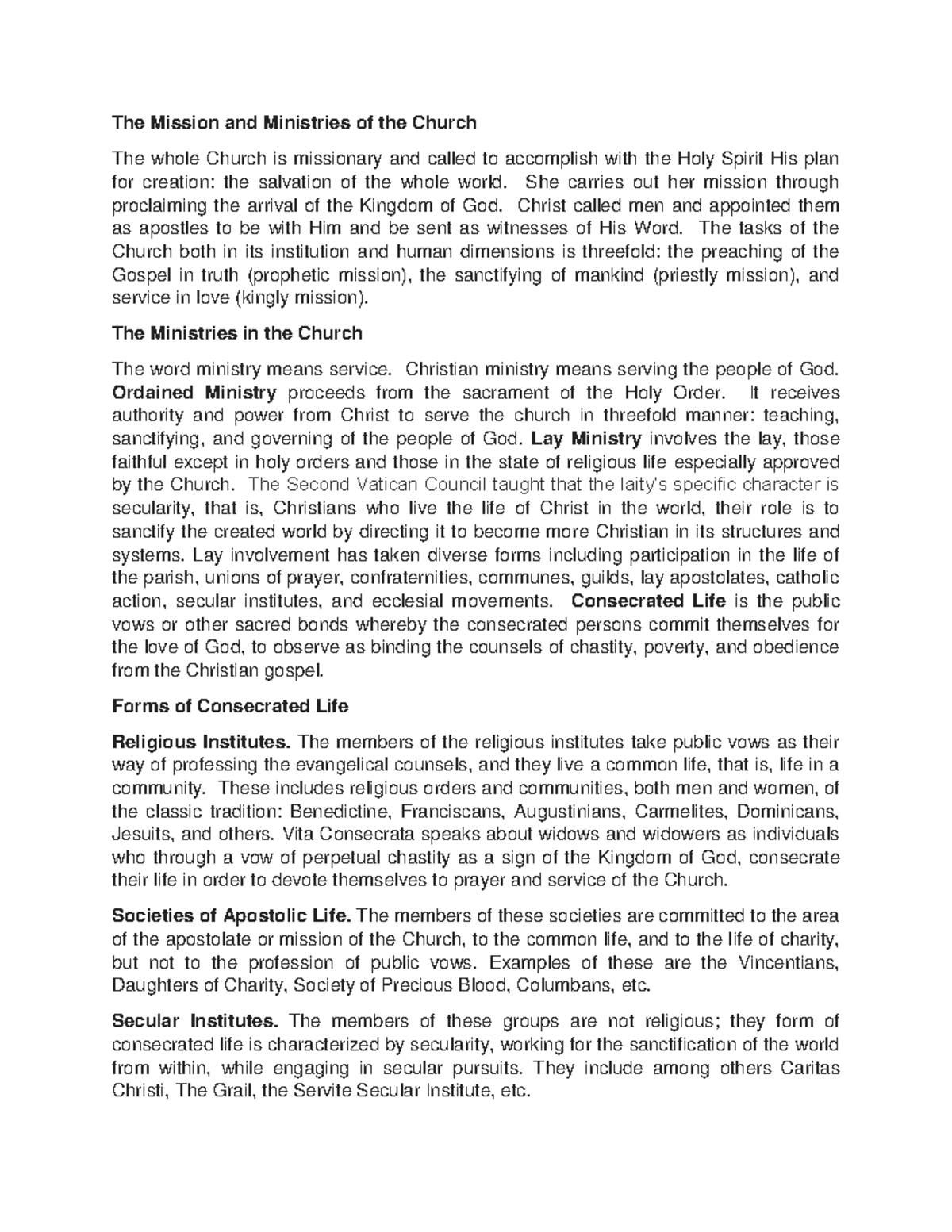 Lesson-6 - Notes - The Mission and Ministries of the Church The whole ...