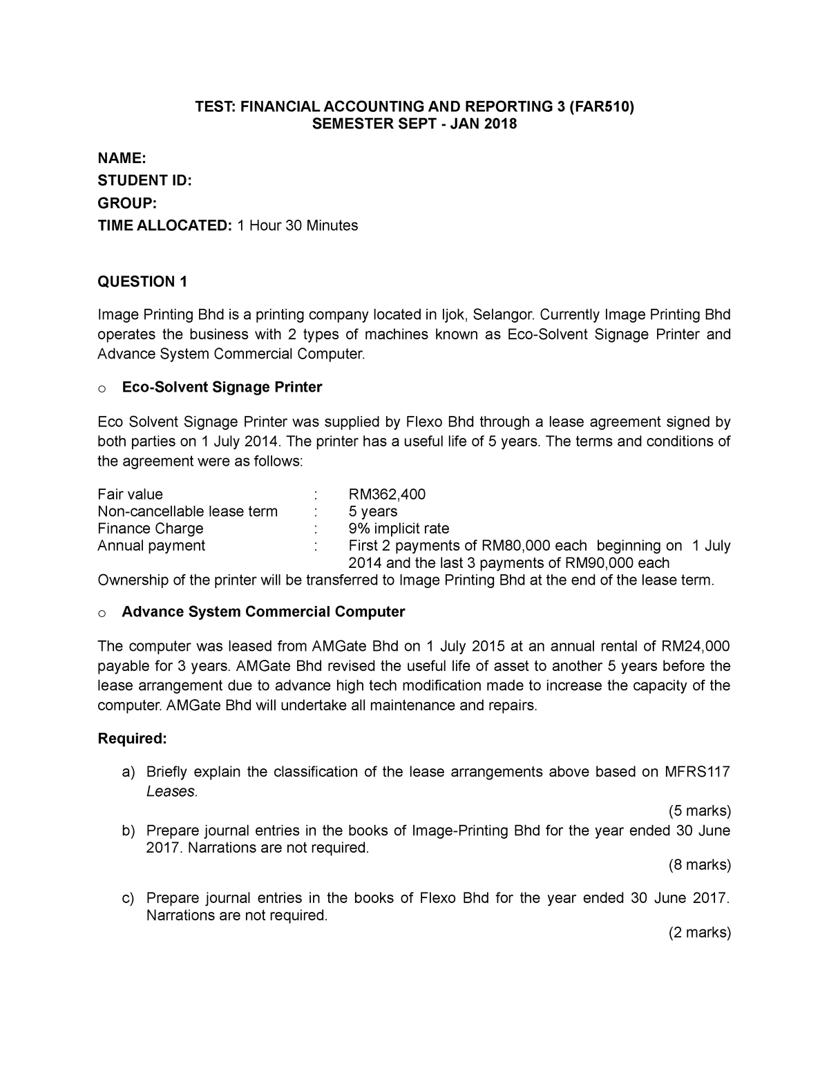 Past Year Test Question For November 2016 Financial Accounting And Studocu