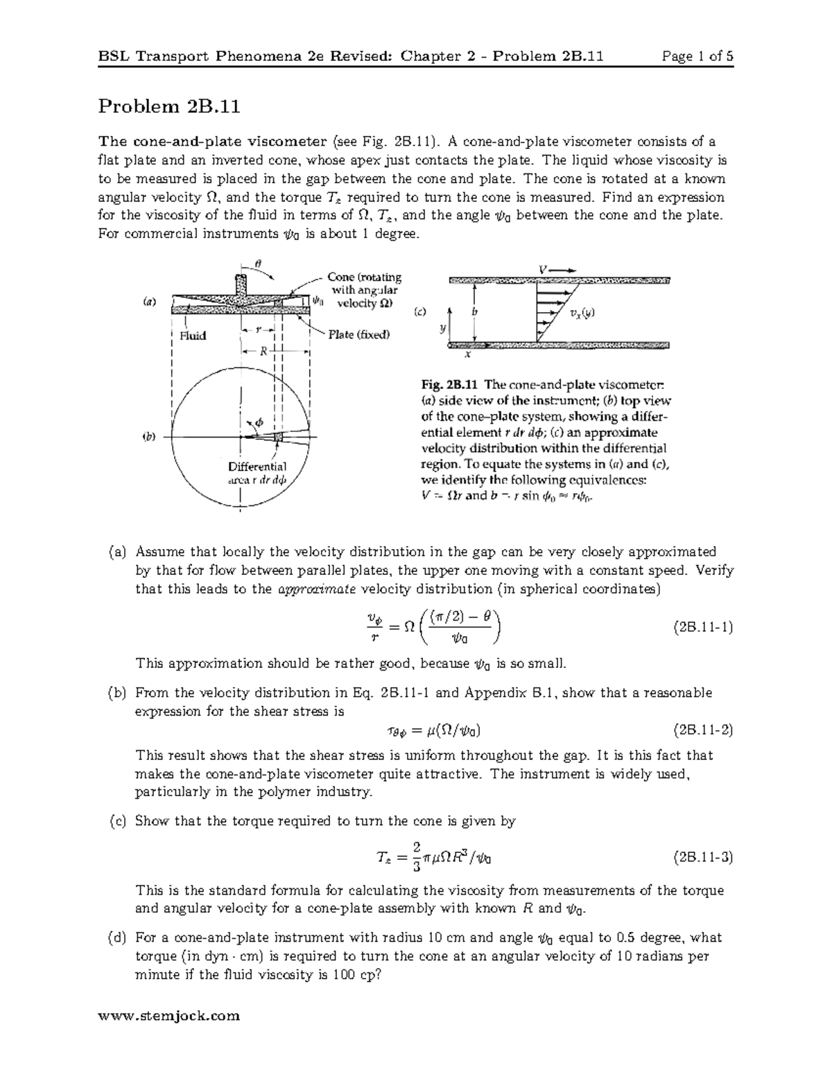 Transport Phenomenon Questions Problem 2B. The coneandplate