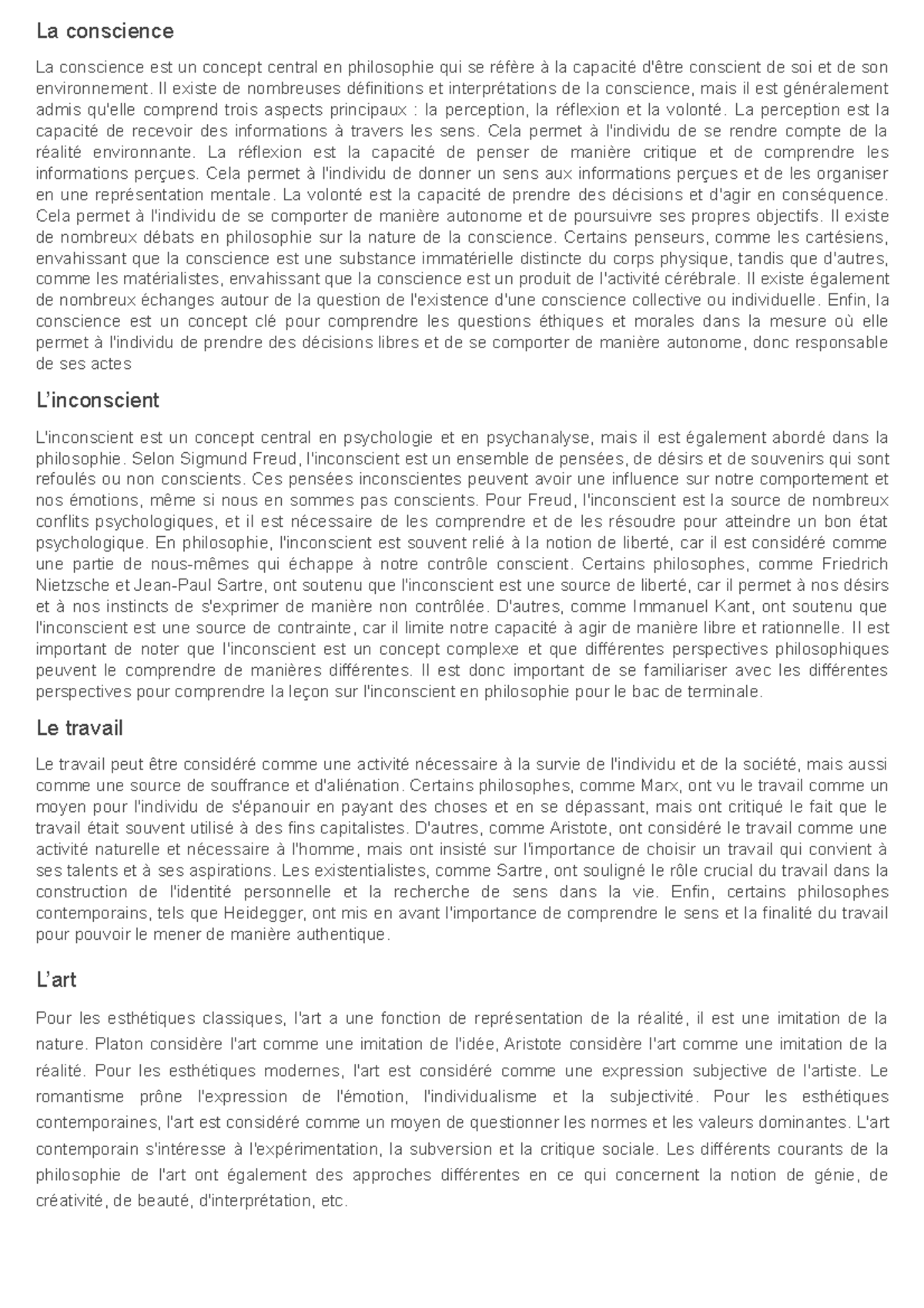 dissertation philo terminale conscience