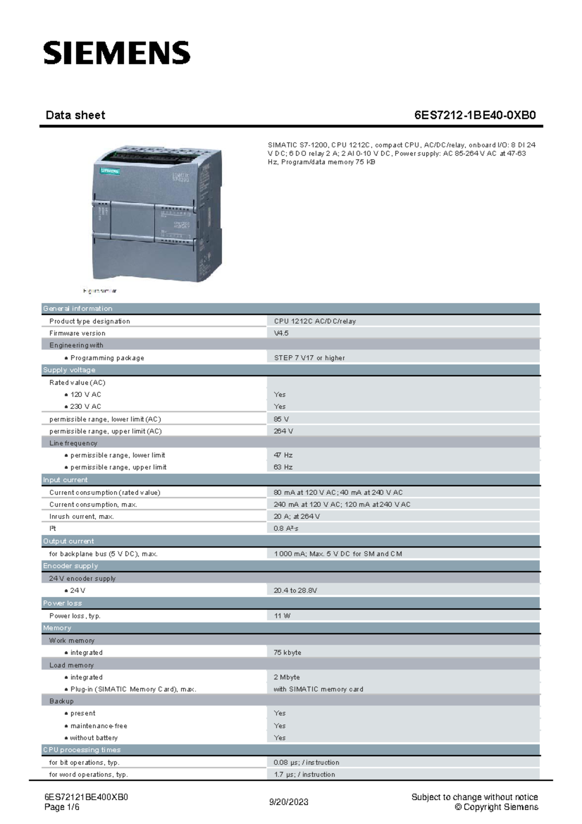 6ES72121 BE400XB0 datasheet en Data sheet 6ES72121BE400XB SIMATIC
