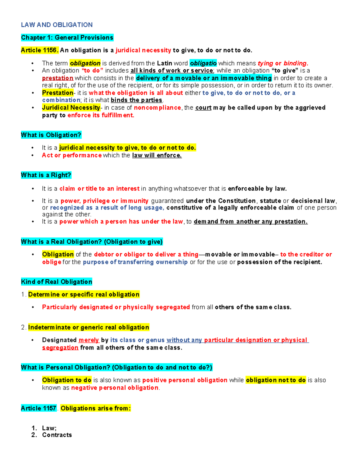 Oblicon- Reviewer - Contracts And Obligation File - BS. Education ...