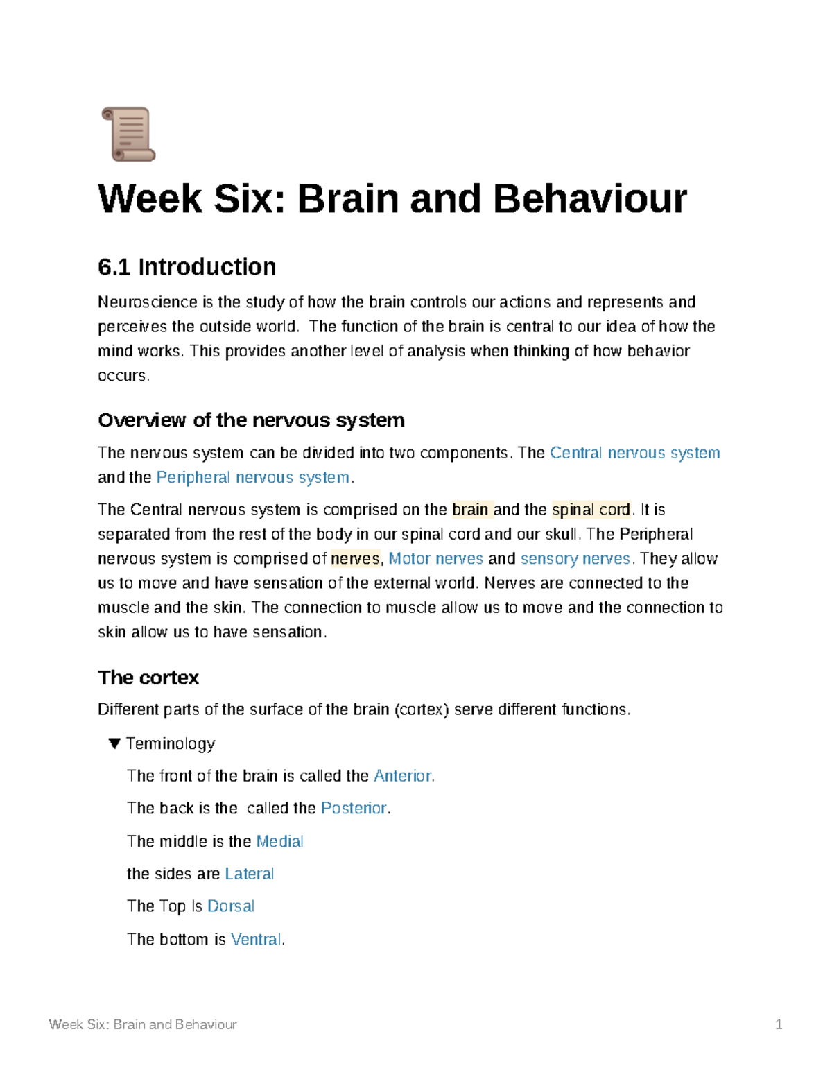 Brain and Behaviour - Lecture notes 2 - PSYU911 - Stirling - Studocu