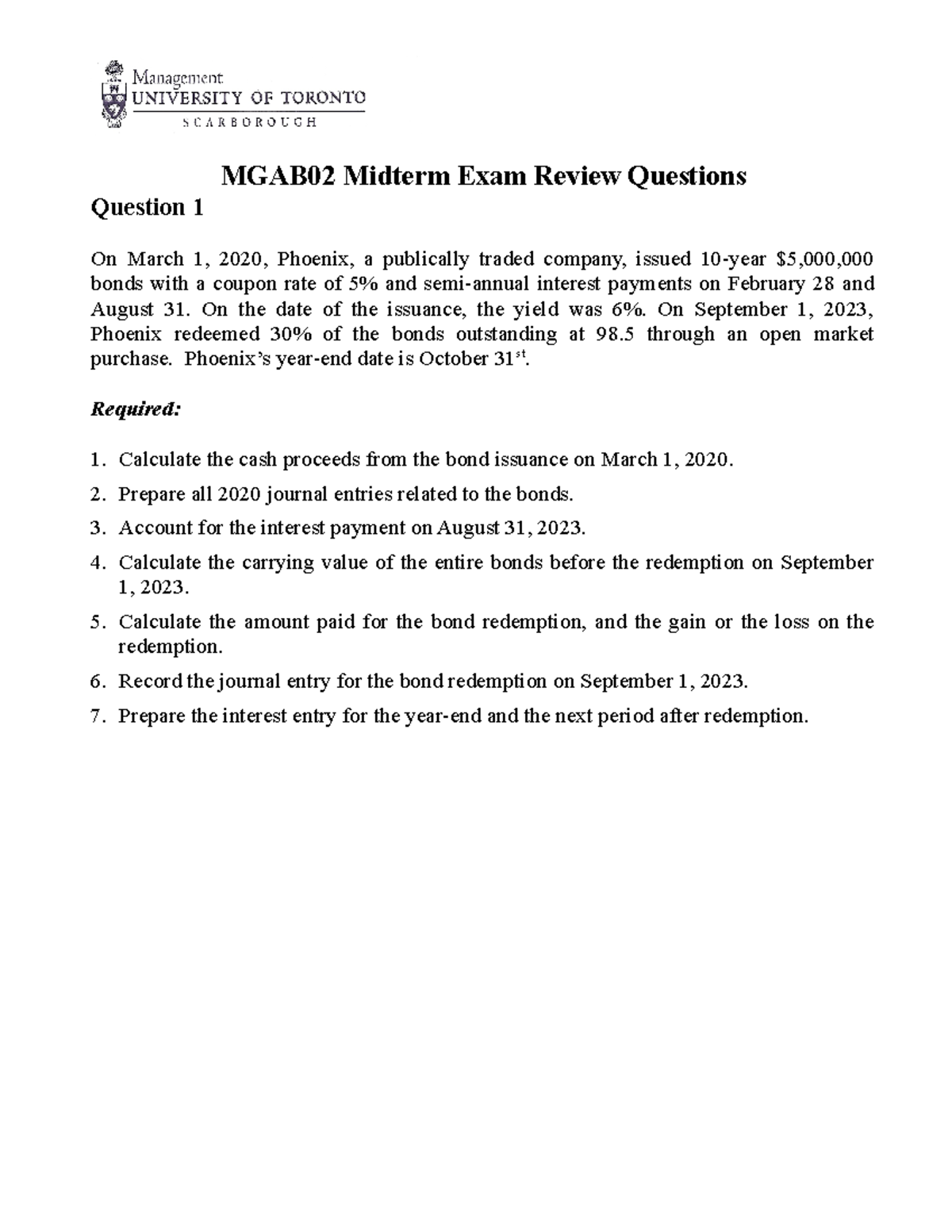 B02 ME Review Q - MGAB02 Midterm Exam Review Questions Question 1 On ...