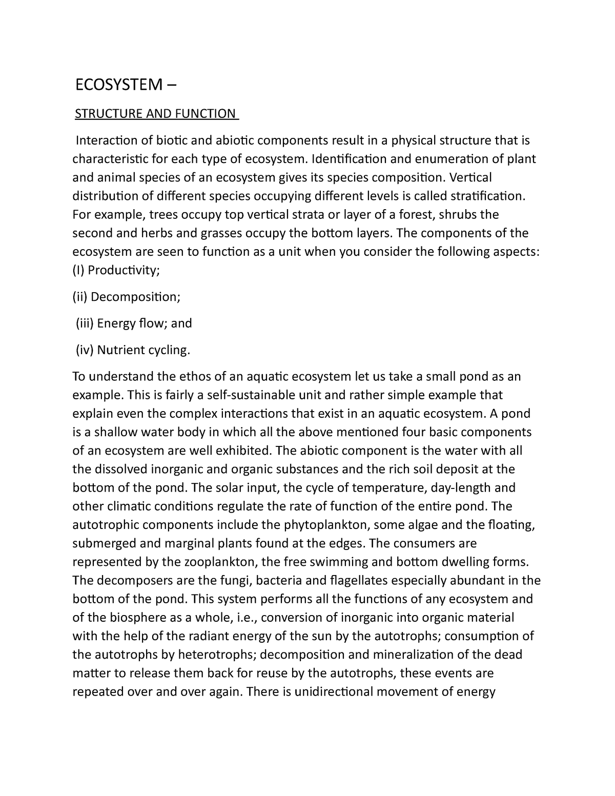 Ecosystem Structure And Function - ECOSYSTEM – STRUCTURE AND FUNCTION ...