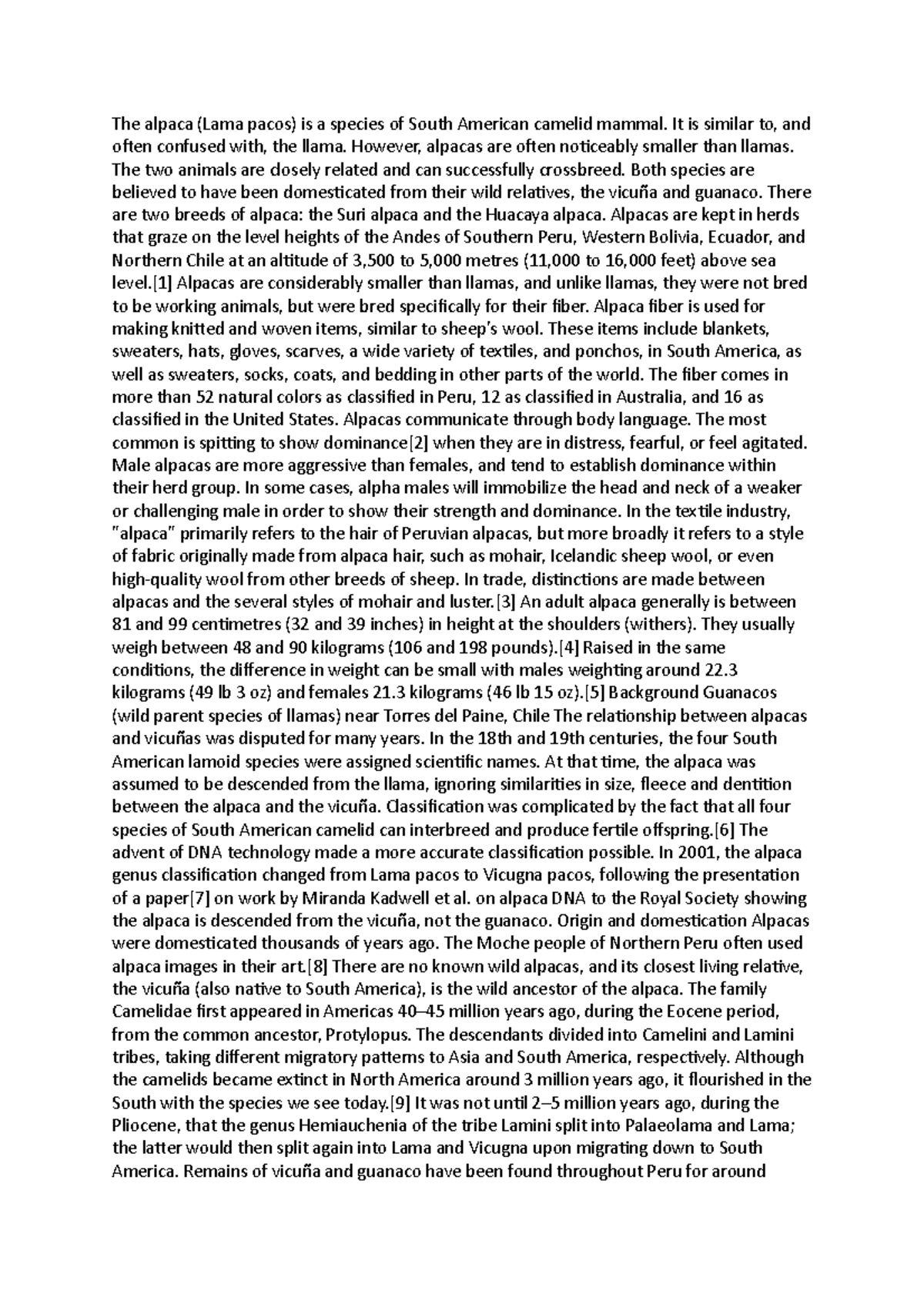 The alpaca - Summary - The alpaca (Lama pacos) is a species of South ...