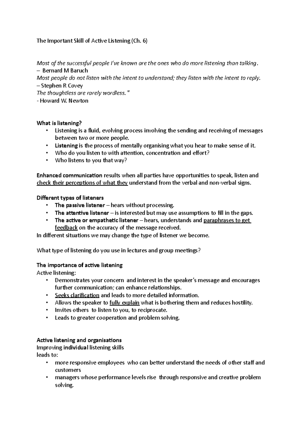 The Important Skill of Active Listening - 1004GIR - Griffith - Studocu