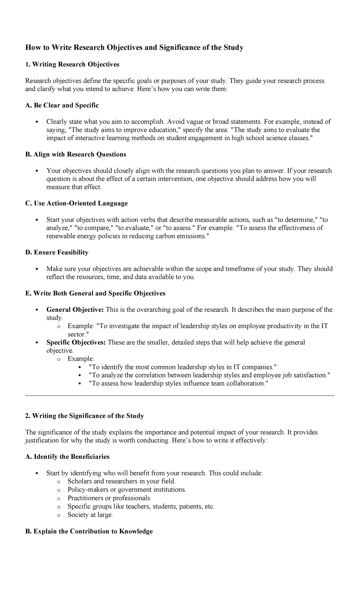 How to Write Research Objectives and Significance of the Study ...